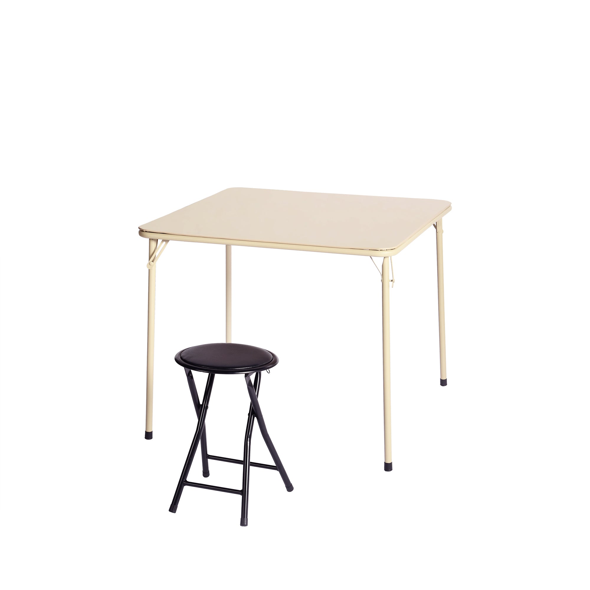 FERN Folding Square Card Table, 31.5" x 31.5", Easy-Clean PVC Top with Metal Folding Legs, Portable Dining and Game Table, Beige