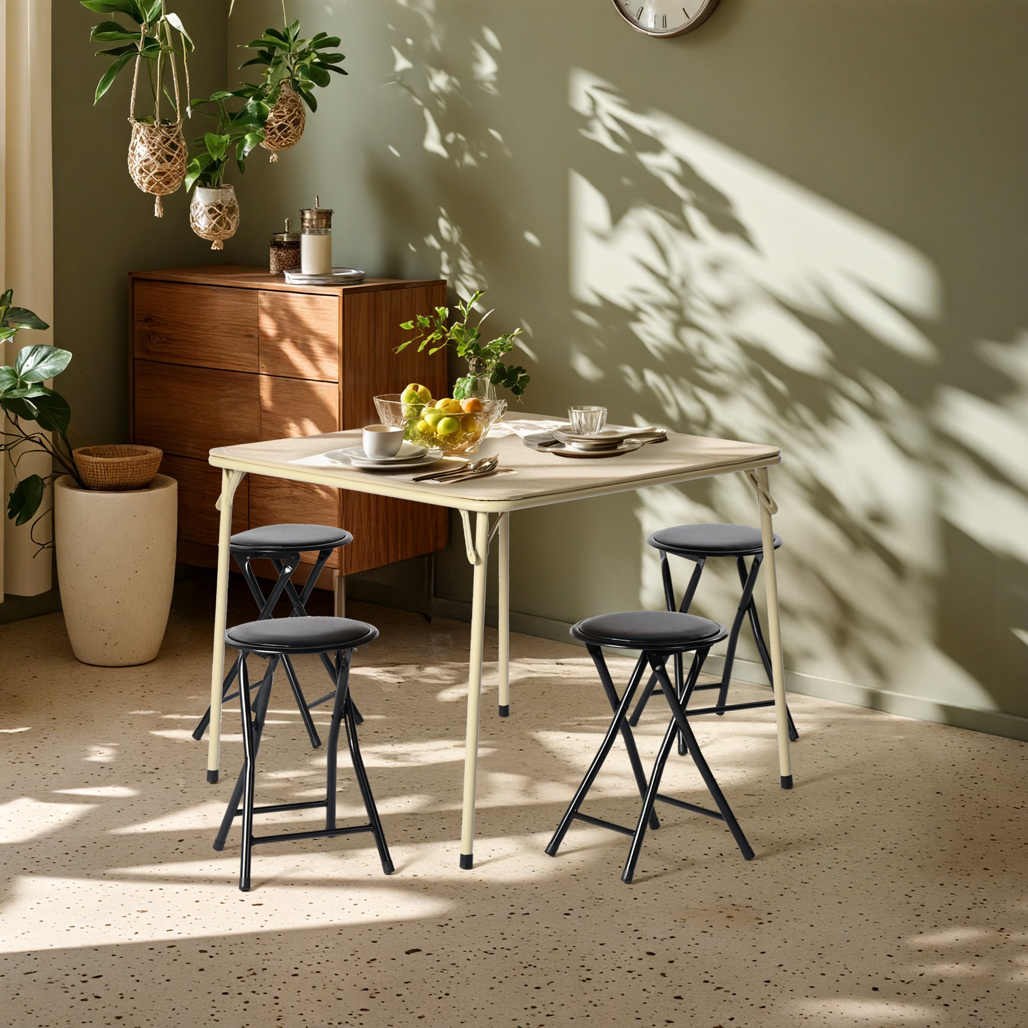 FERN Folding Square Card Table, 31.5" x 31.5", Easy-Clean PVC Top with Metal Folding Legs, Portable Dining and Game Table, Beige
