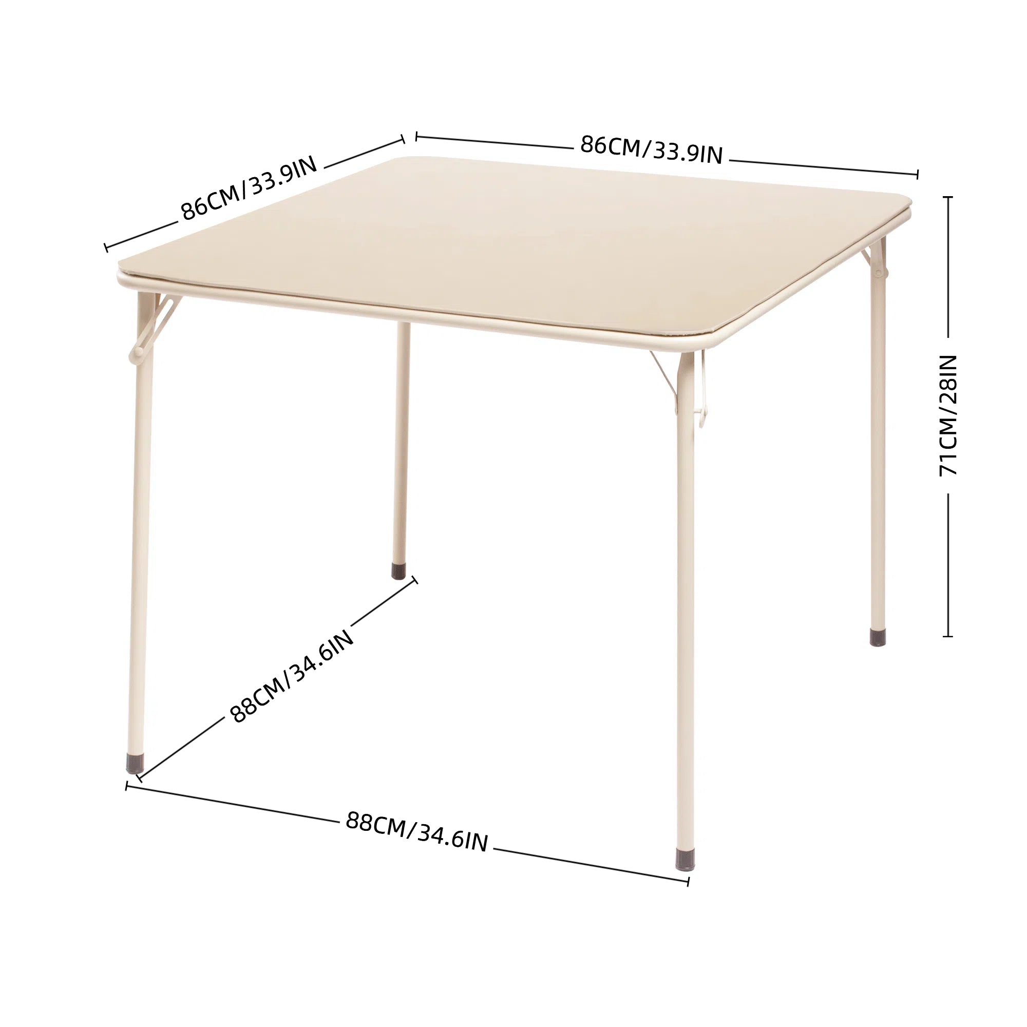 FERN Folding Square Card Table, 31.5" x 31.5", Easy-Clean PVC Top with Metal Folding Legs, Portable Dining and Game Table, Beige