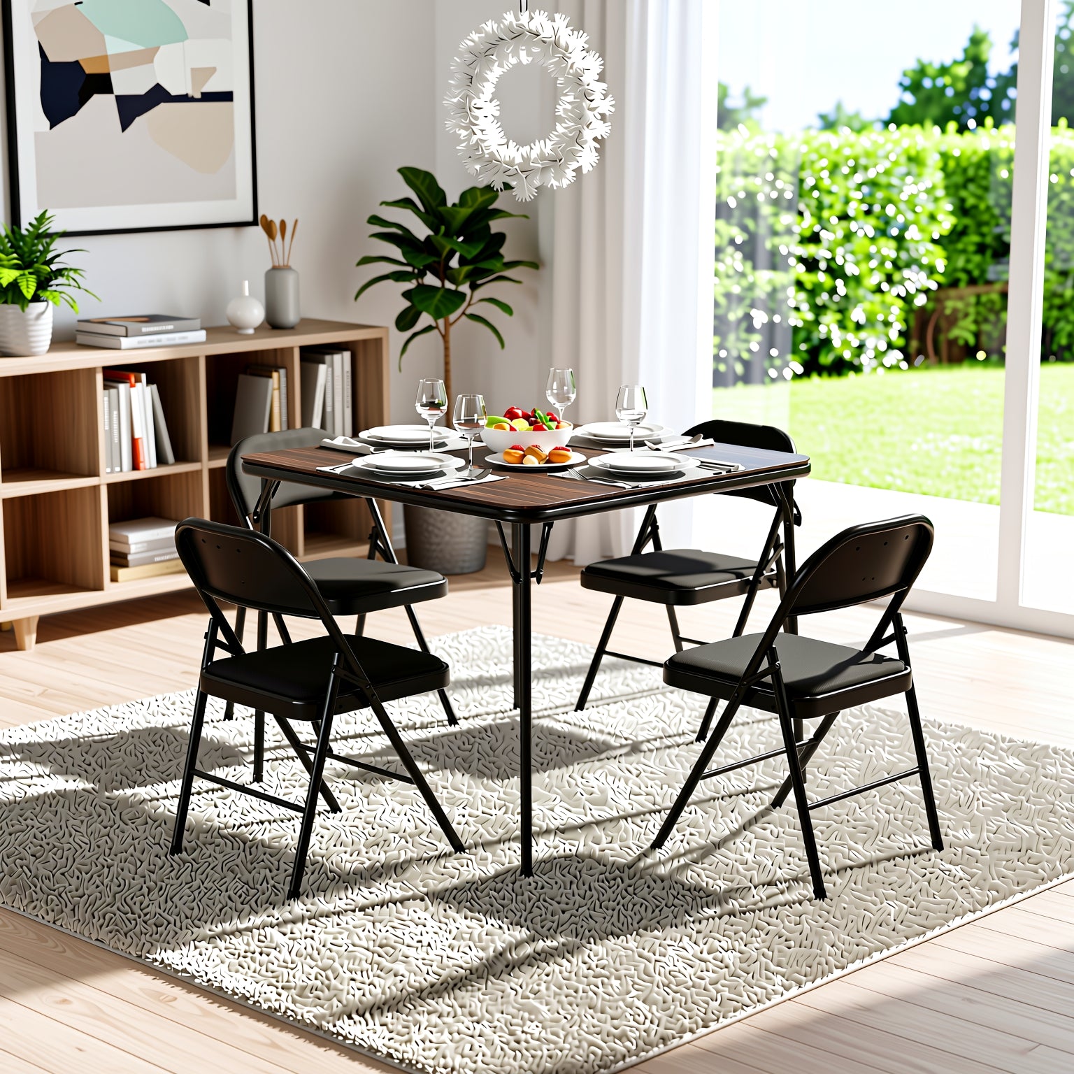 Fair Black Metal Folding Dining Chair Set of 4