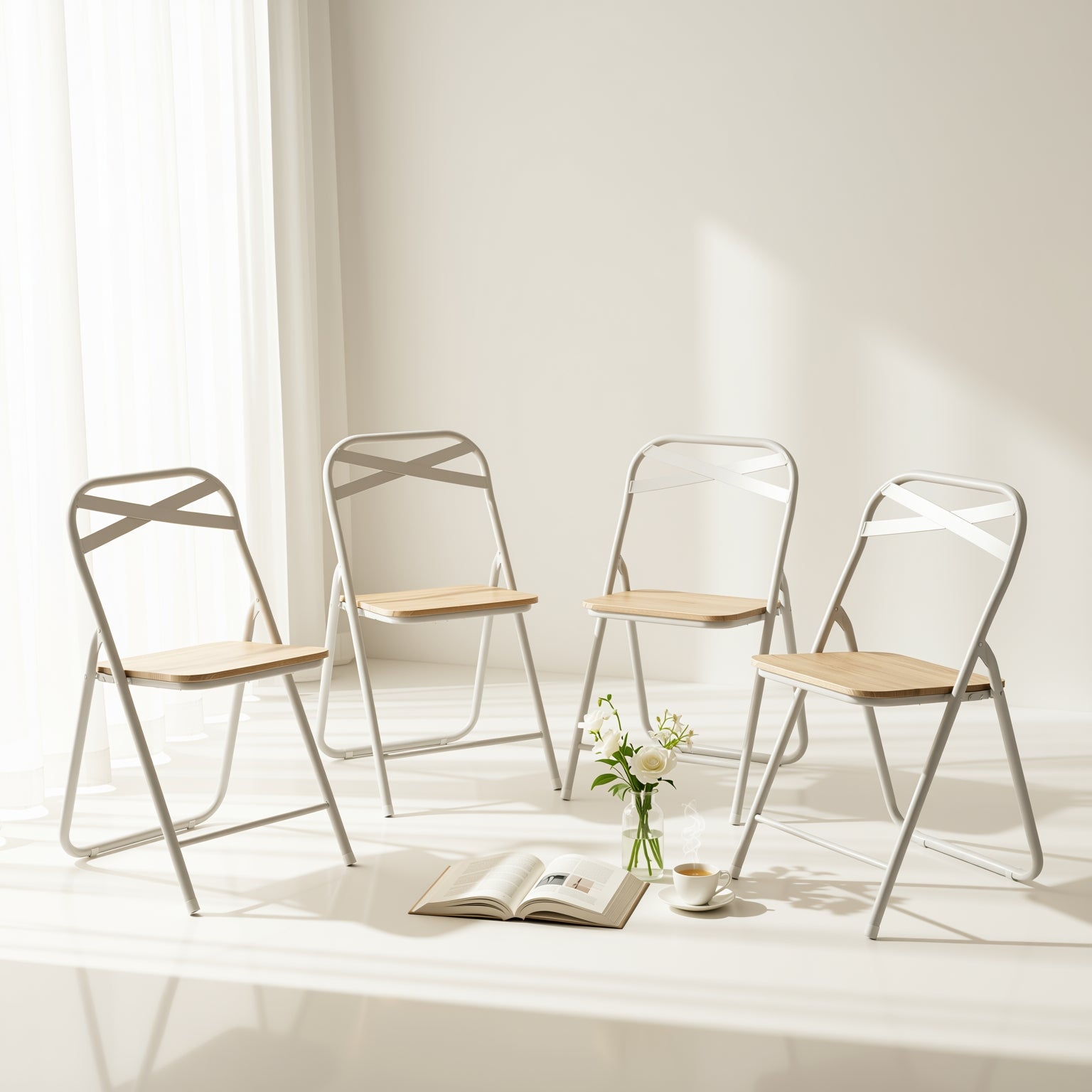 Homy Casa Fern White Antique wooden folding Chair X shape