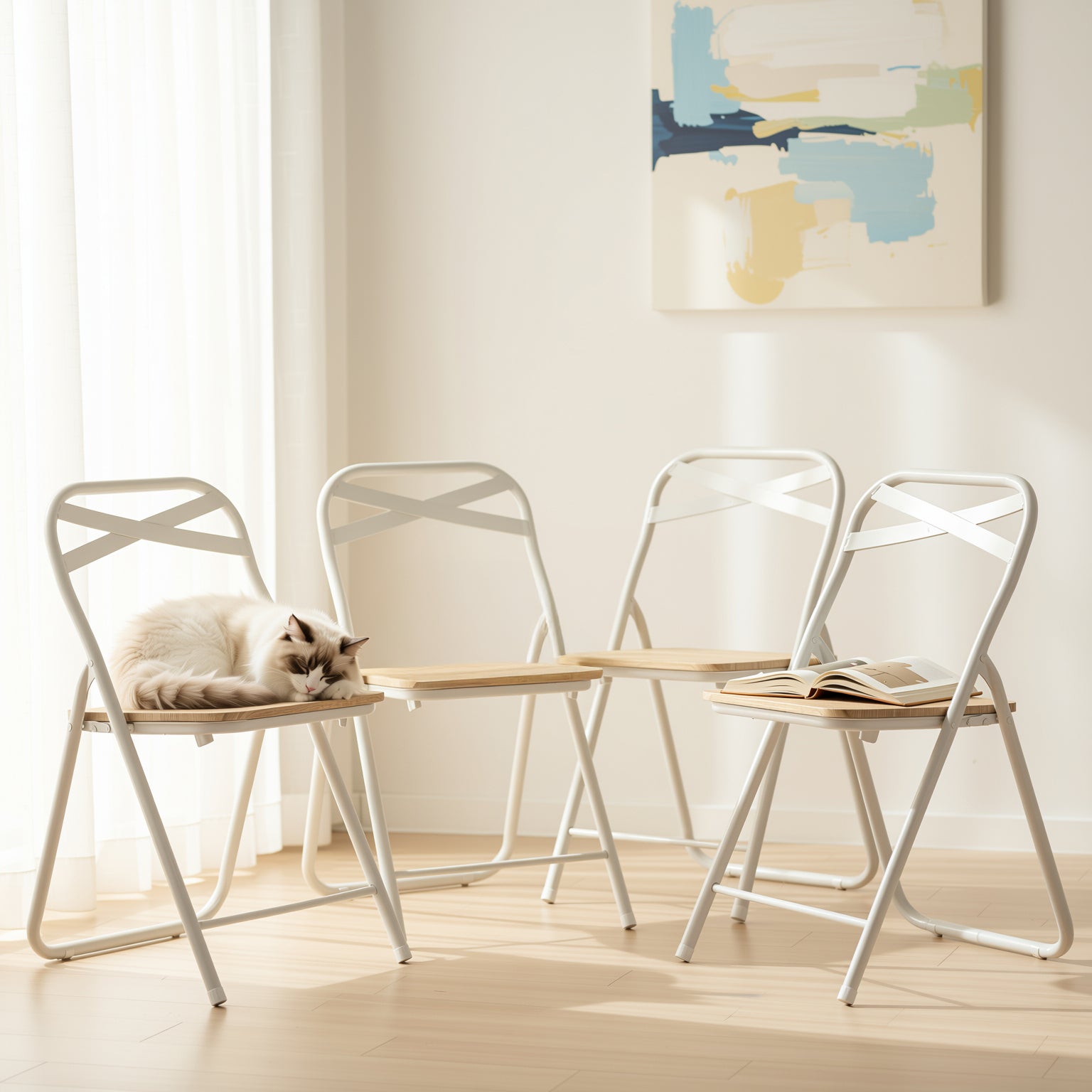 Homy Casa Fern White Antique wooden folding Chair X shape