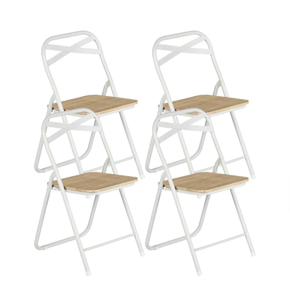 Homy Casa FernX 5PC Folding Dining Set 43” Wooden Folding Table with 4 Wooden Chairs Oak White finish