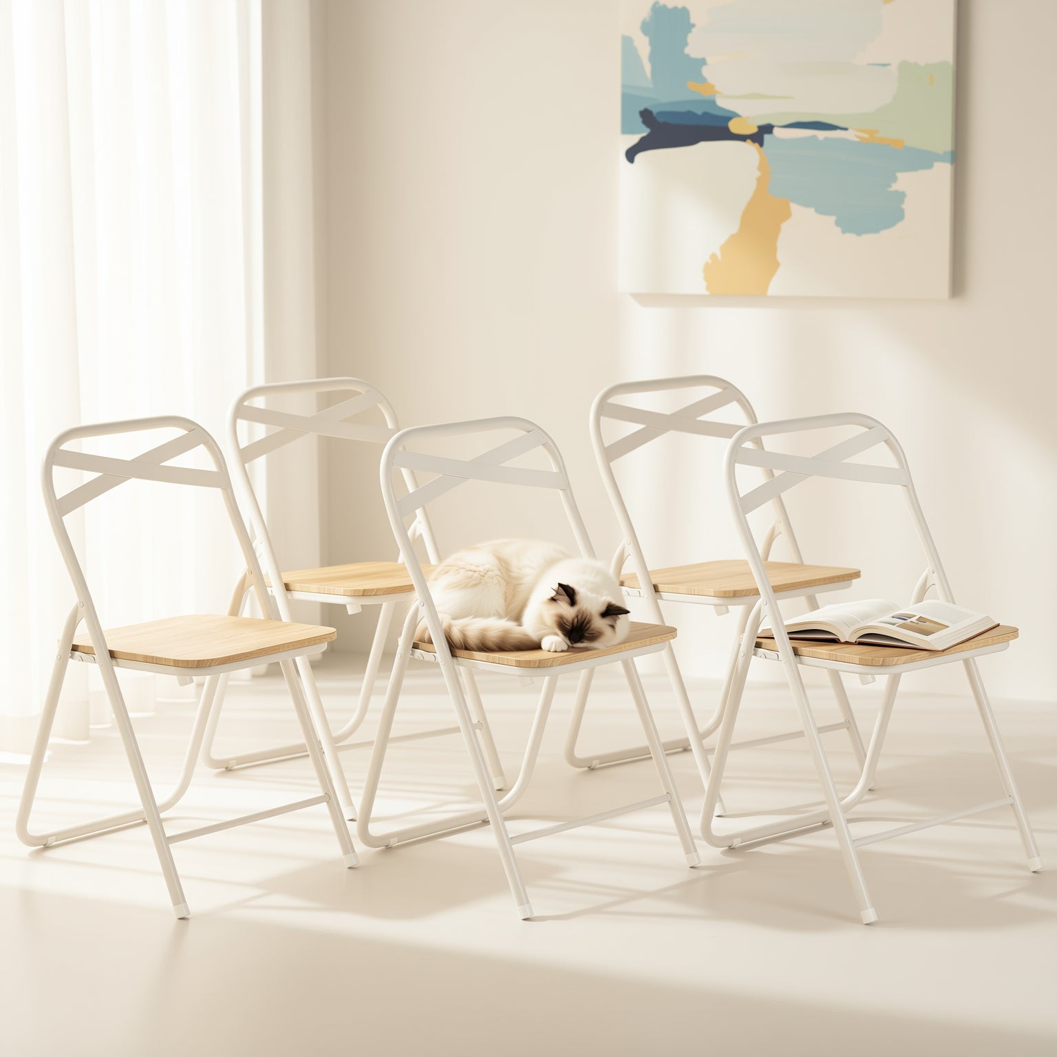 Homy Casa Fern White Antique wooden folding Chair X shape