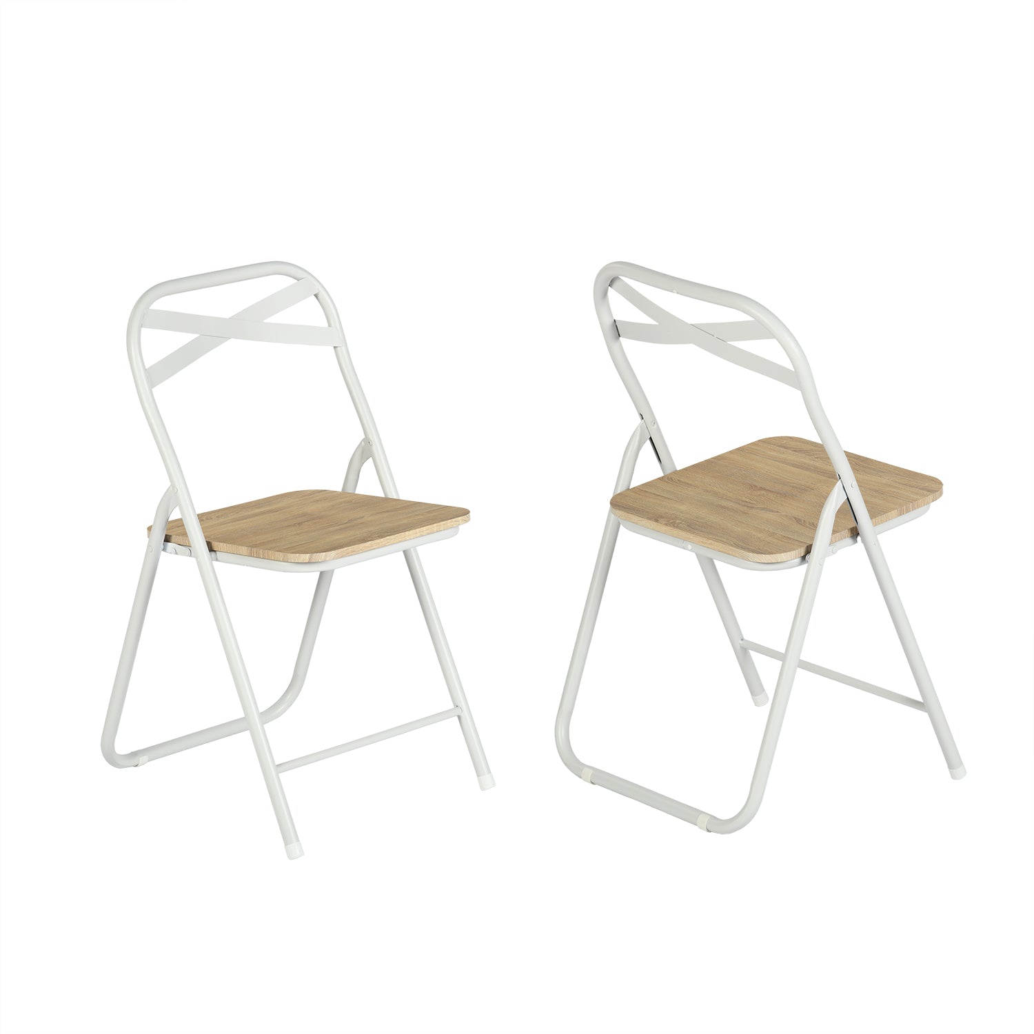 Homy Casa Fern 5PC Bridge Folding Table Set 34” Black Table with 4 FernX Wooden Oak White Foldable Chairs