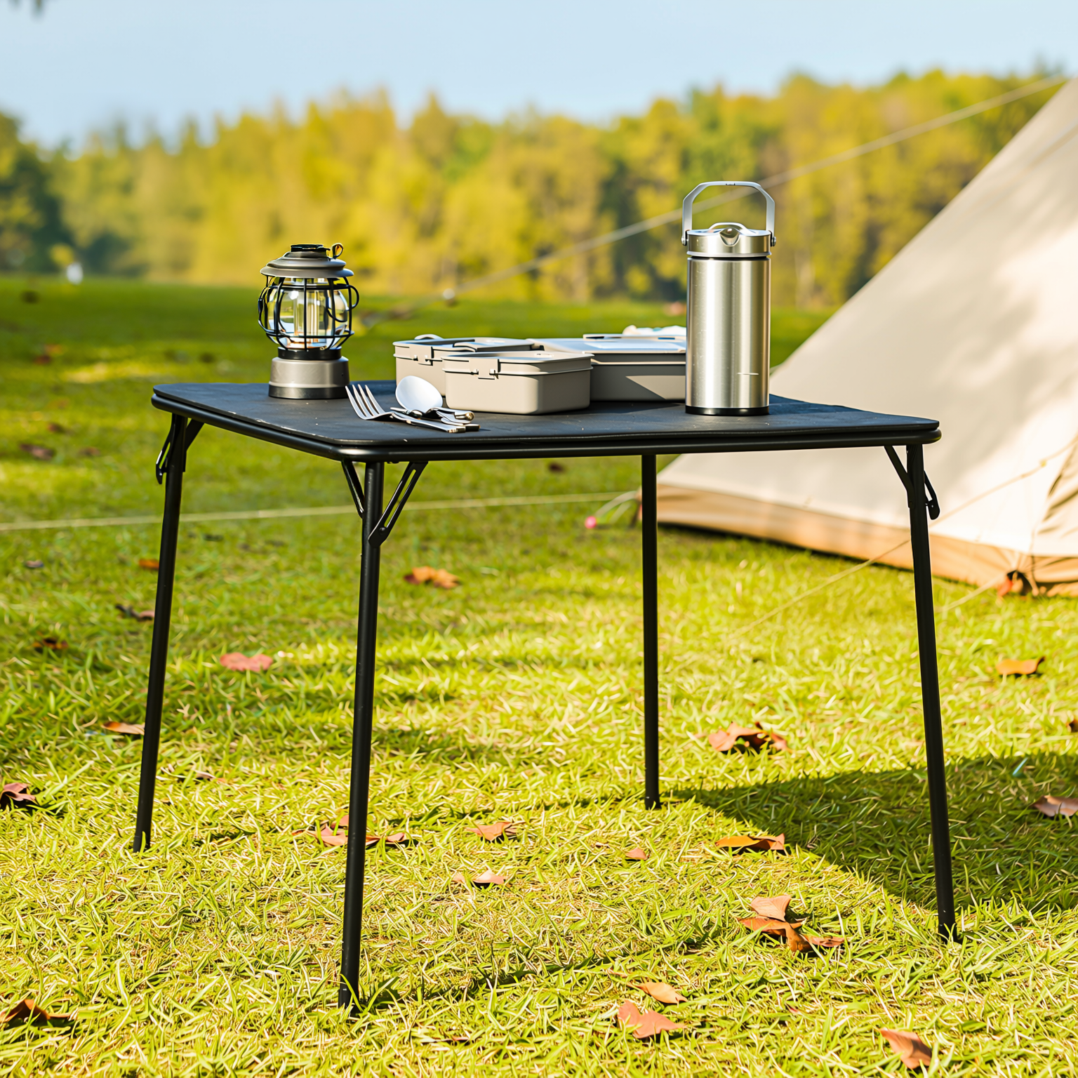 Homy Casa Fern 5PC Black Folding Dining Set 33.9" Folding Table with 4 Nola Folding Chairs Space Saving Stackable Design