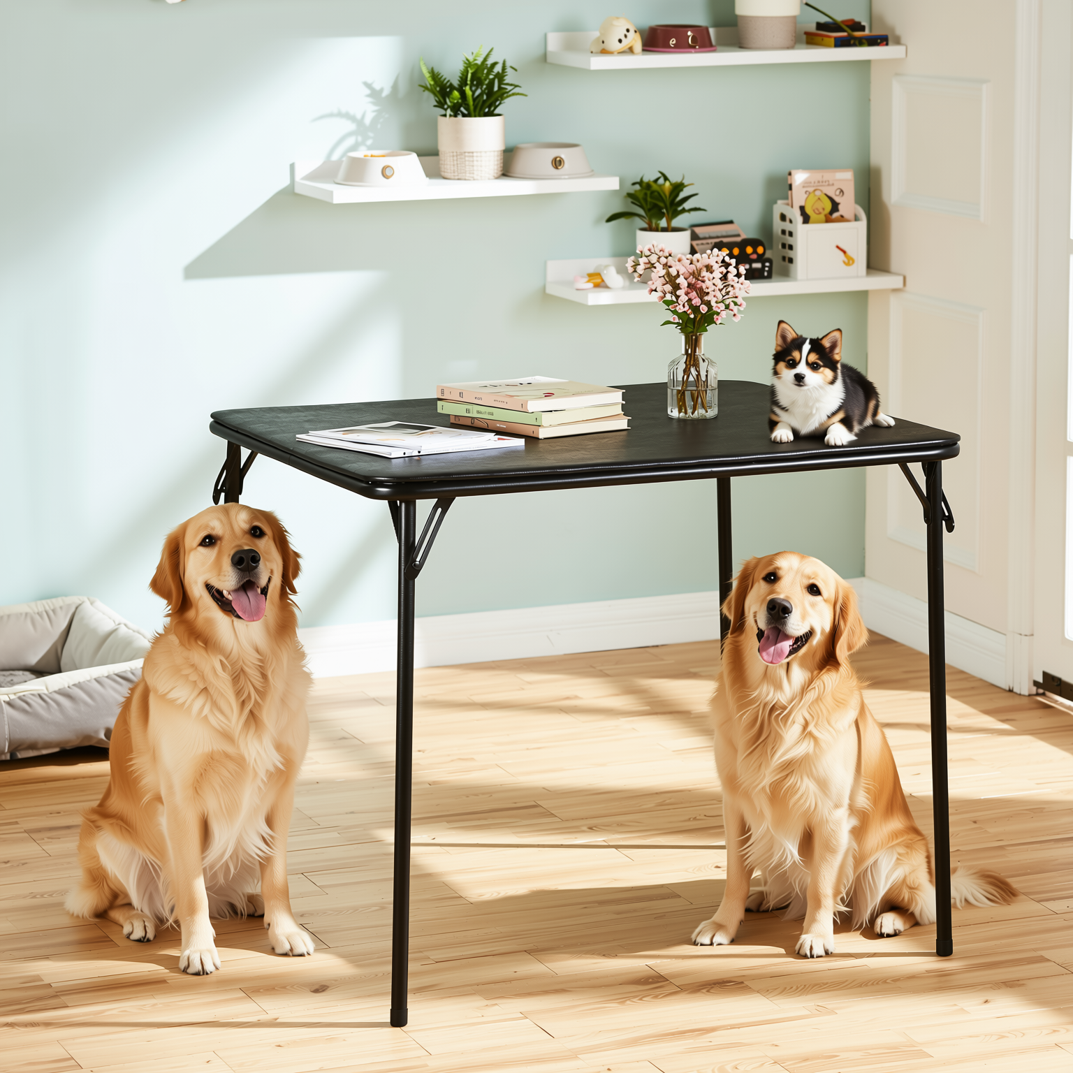 Homy Casa FERN 3PC Folding Dining Set Black Table with 2 Folding Chairs Matte Black Finish