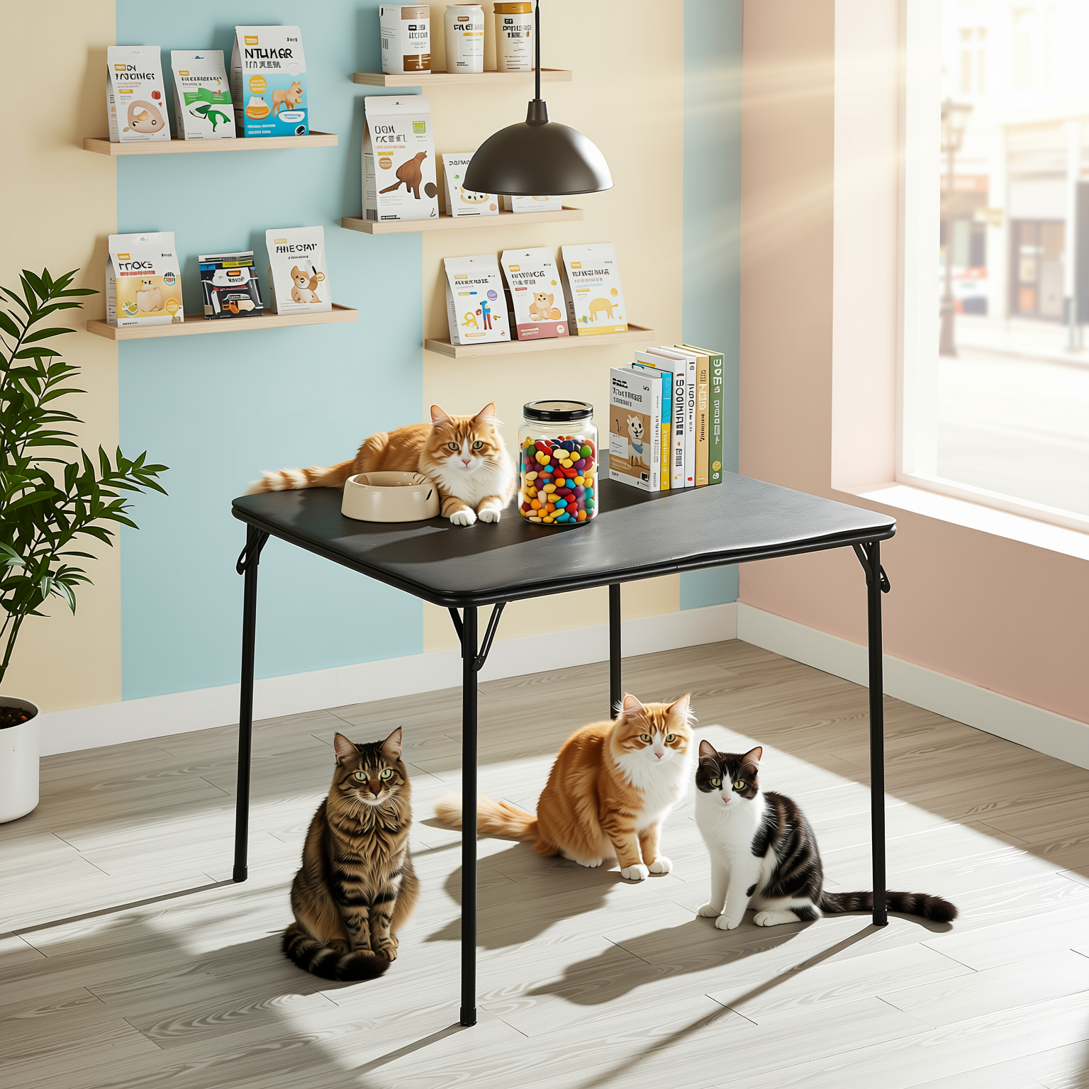 Homy Casa Fern 5PC Black Folding Dining Set 33.9" Folding Table with 4 Nola Folding Chairs Space Saving Stackable Design