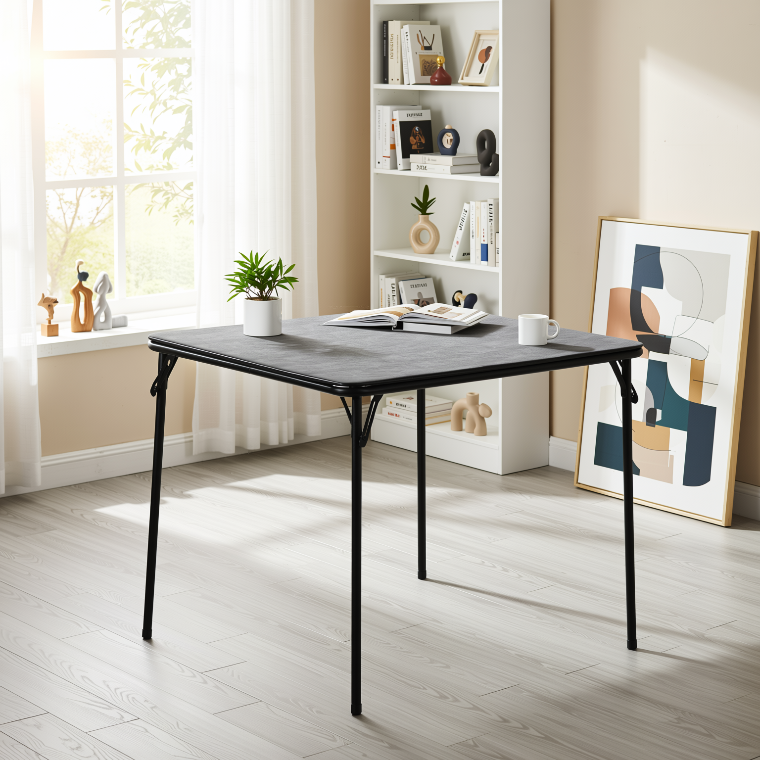 Homy Casa Fern 5PC Black Folding Dining Set 33.9" Folding Table with 4 Nola Folding Chairs Space Saving Stackable Design
