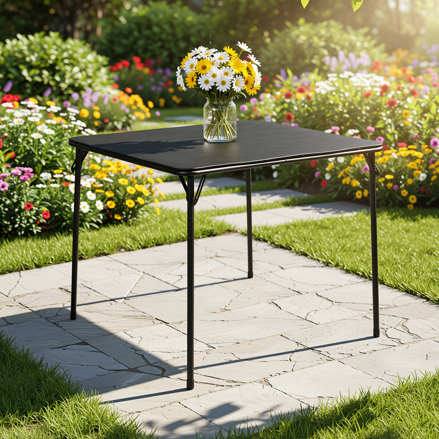 Homy Casa Fern 5PC Black Folding Dining Set 33.9" Folding Table with 4 Nola Folding Chairs Space Saving Stackable Design