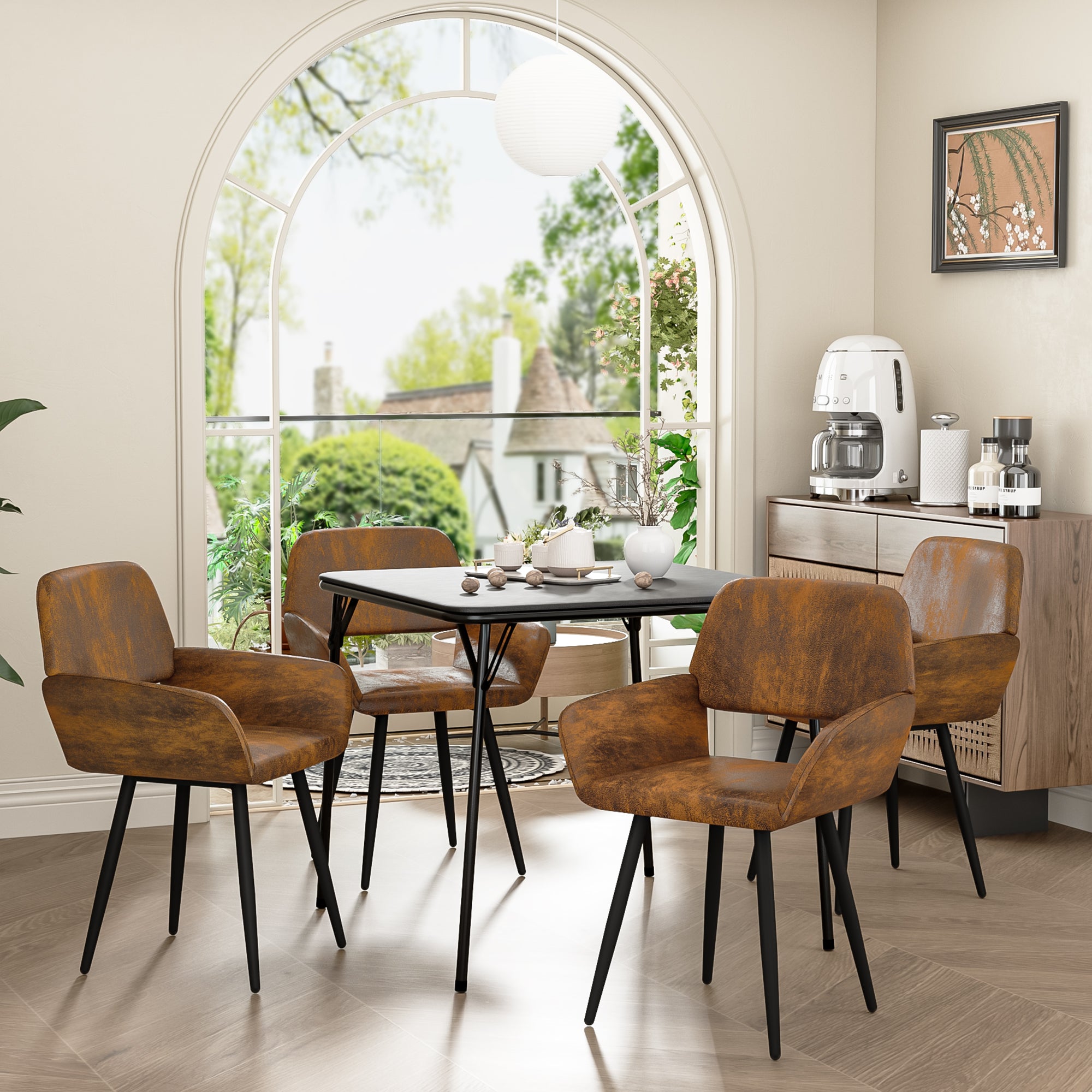 Homy Casa Mayfair Suede Brown Fabric Dining Chairs with Armrest Set of 2, Open Box