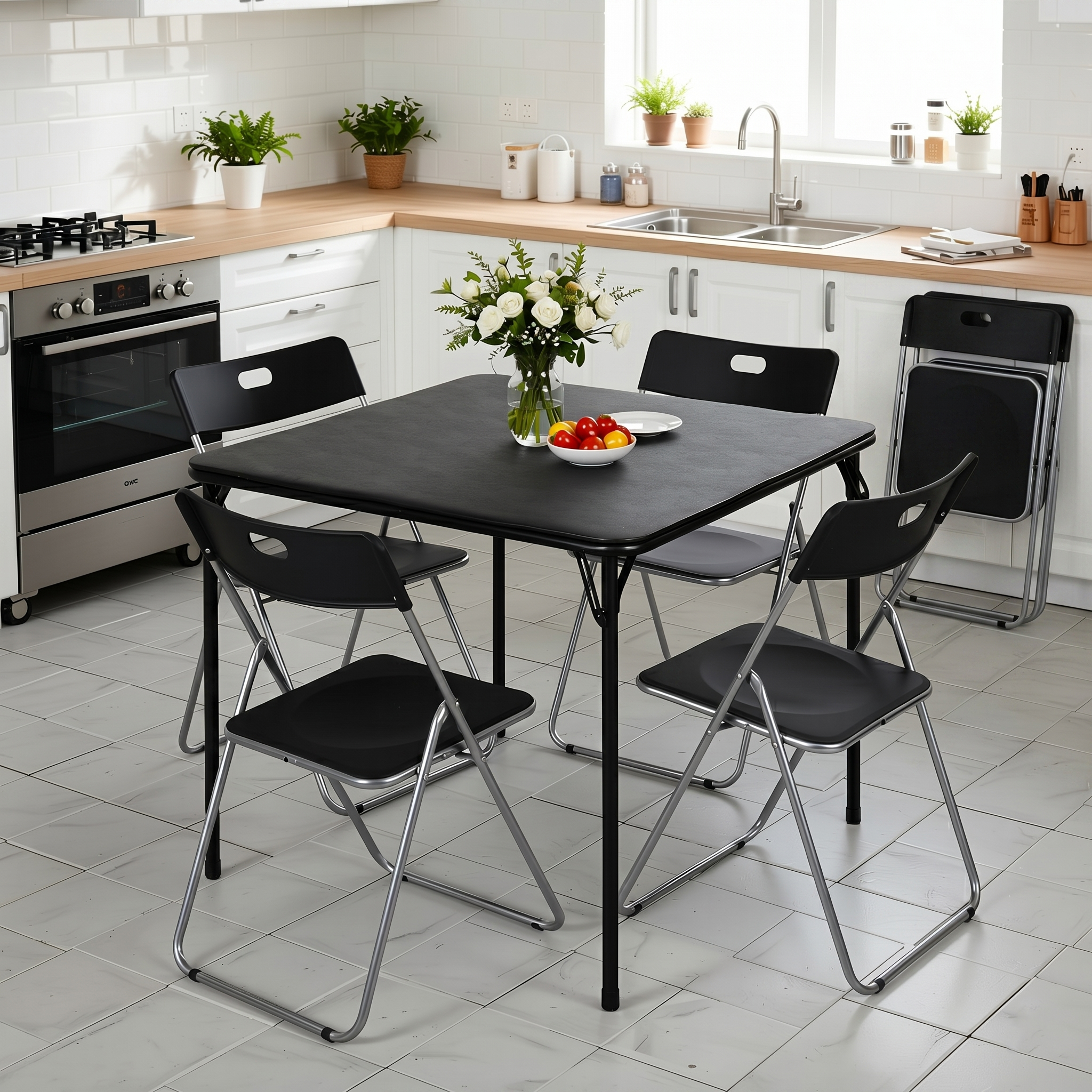 Homy Casa Fern 7PC Modern Scandinavian Folding Dining Game Set with 6 Mimosa Folding Chairs