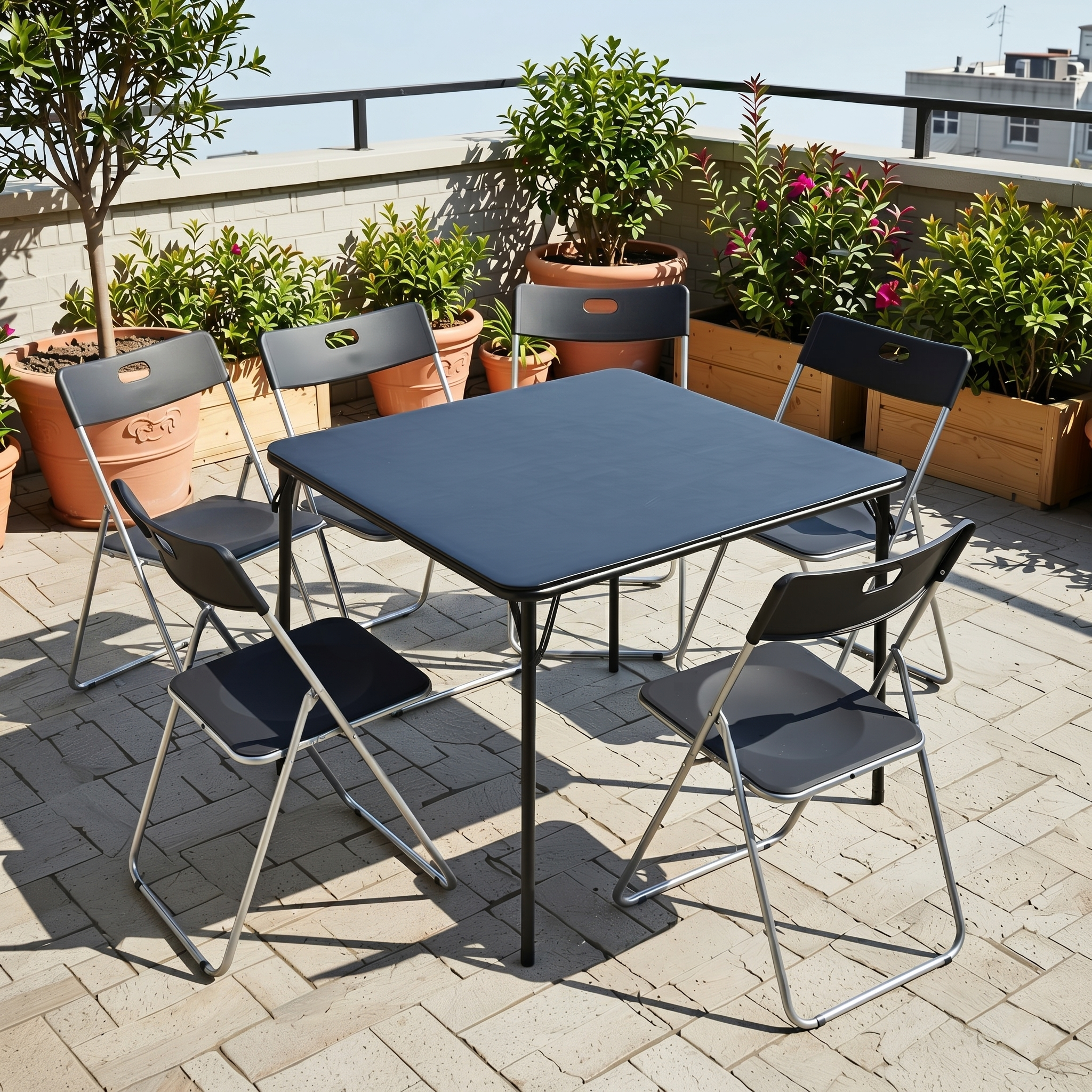 Homy Casa Fern 5PC Folding Dining Game Set 33.9” Square Table with 4 Mimosa Scandinavian Style Black Folding Chairs