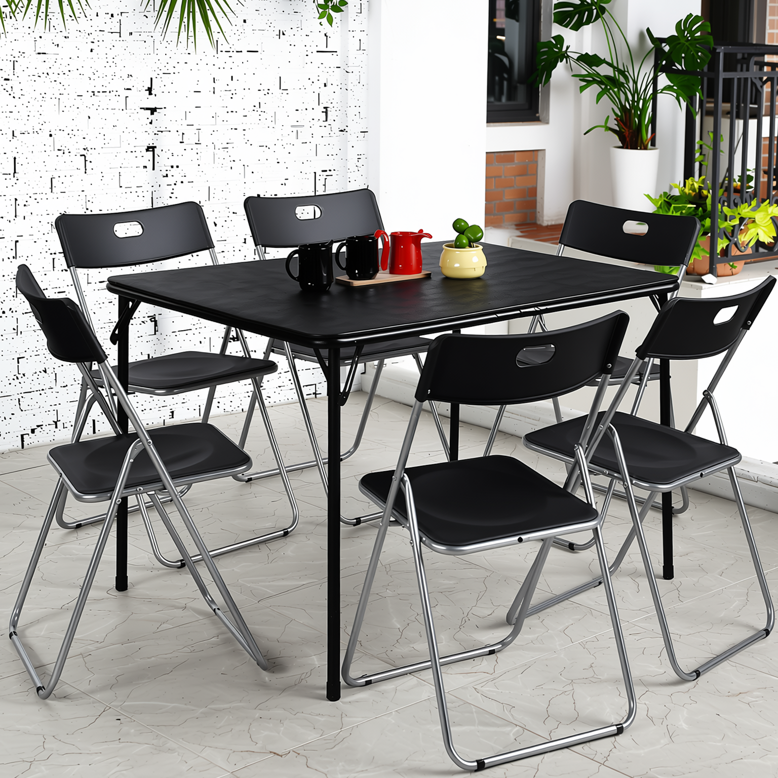 Homy Casa Fern 7PC Modern Scandinavian Folding Dining Game Set with 6 Mimosa Folding Chairs