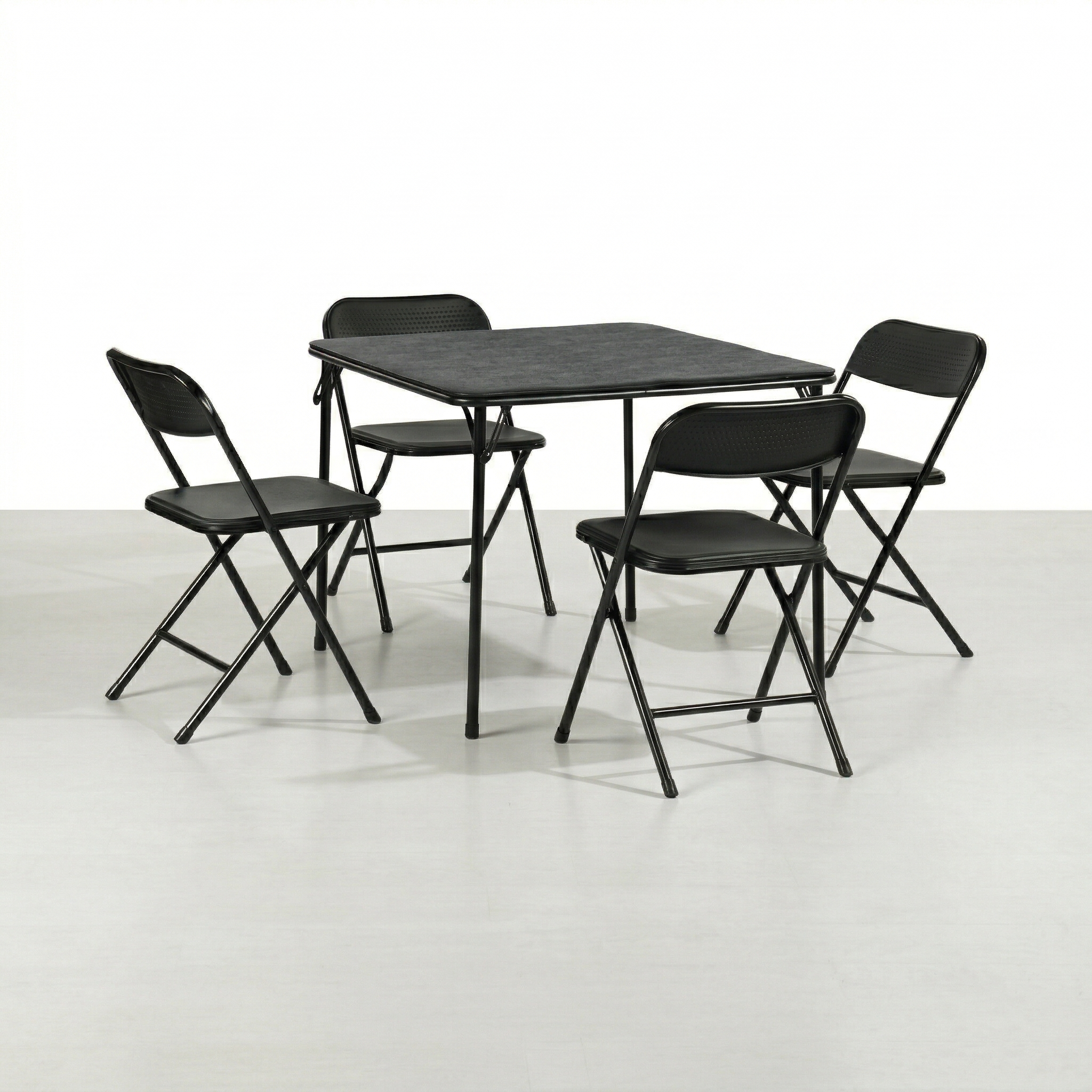 Homy Casa Fern 5PC Black Folding Dining Set 33.9" Folding Table with 4 Nola Folding Chairs Space Saving Stackable Design