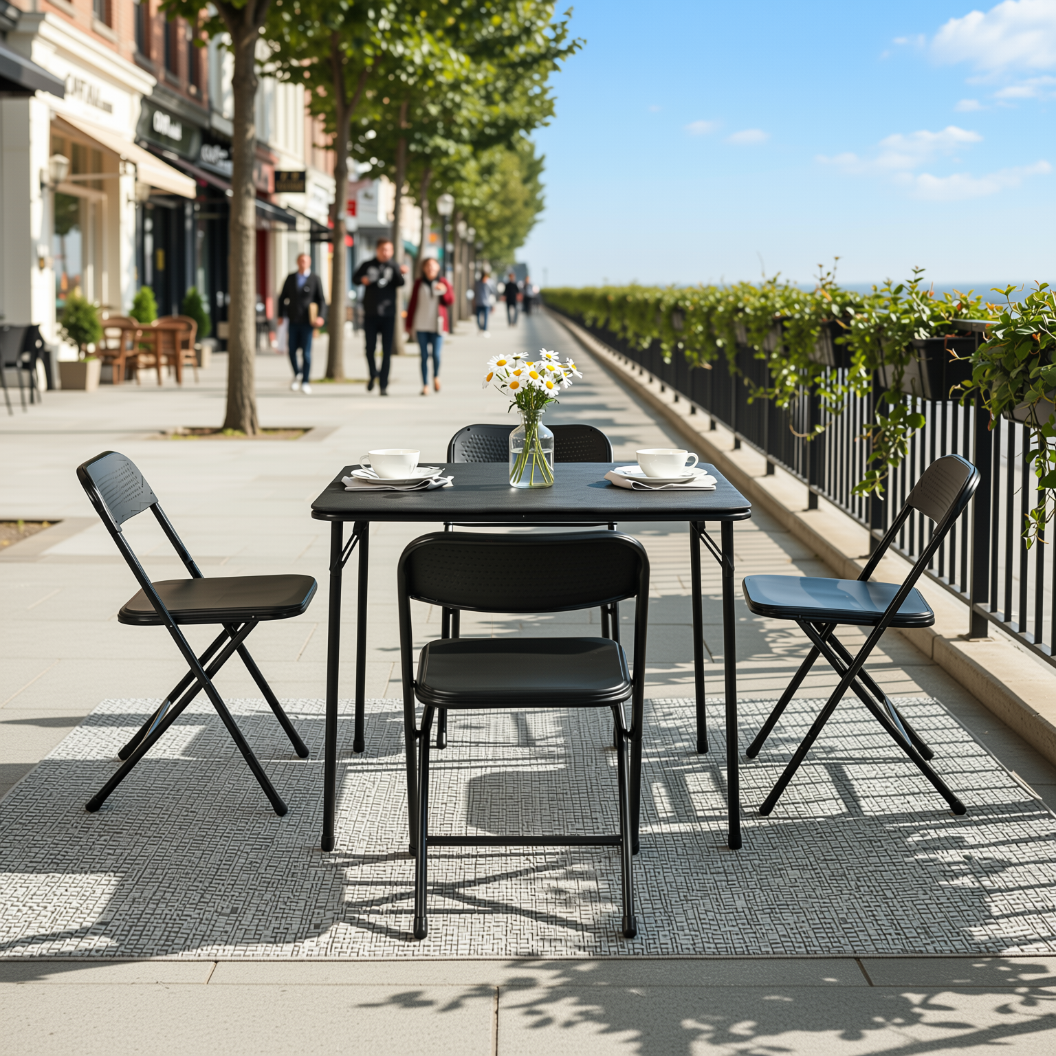 Homy Casa Fern 5PC Black Folding Dining Set 33.9" Folding Table with 4 Nola Folding Chairs Space Saving Stackable Design