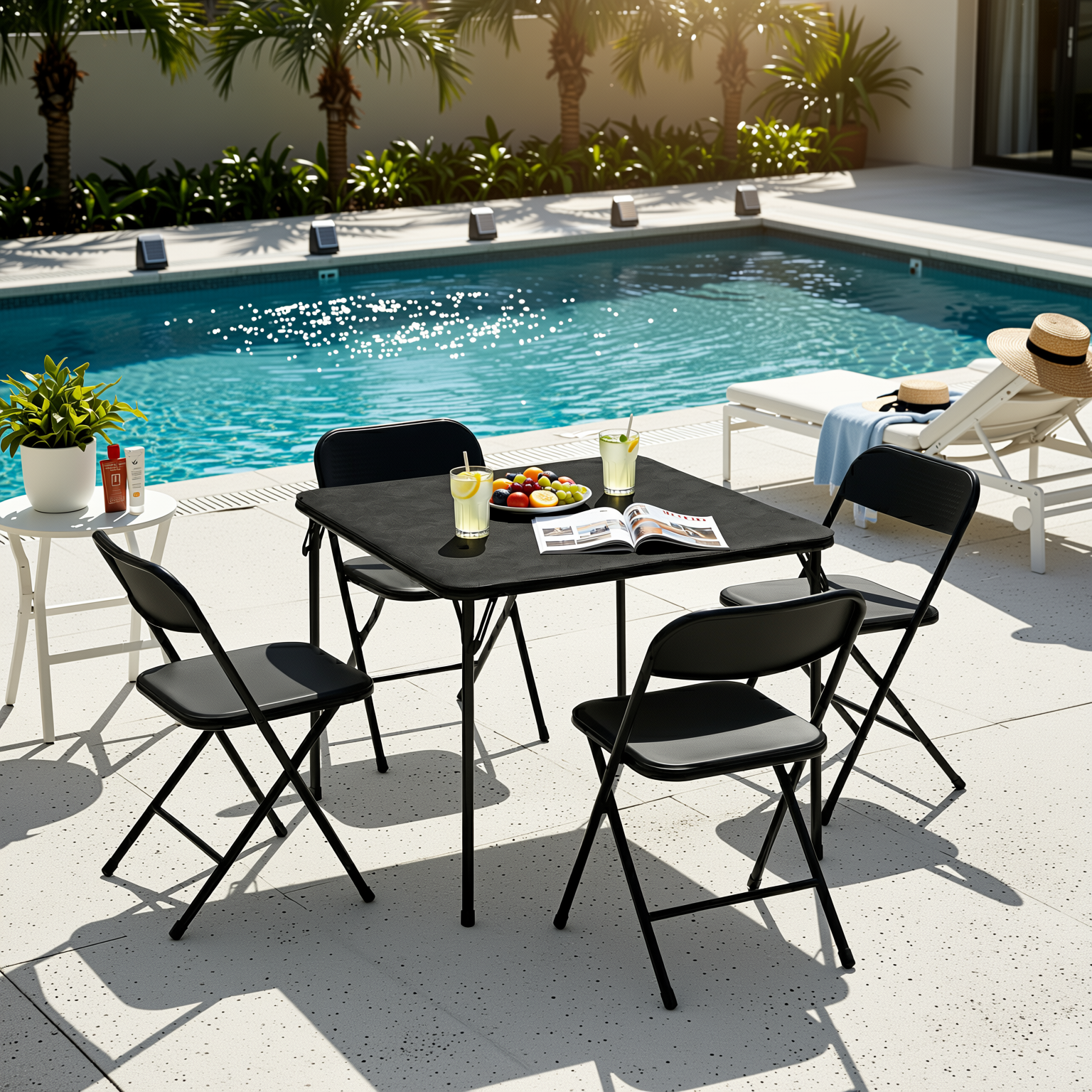 Homy Casa Fern 5PC Black Folding Dining Set 33.9" Folding Table with 4 Nola Folding Chairs Space Saving Stackable Design