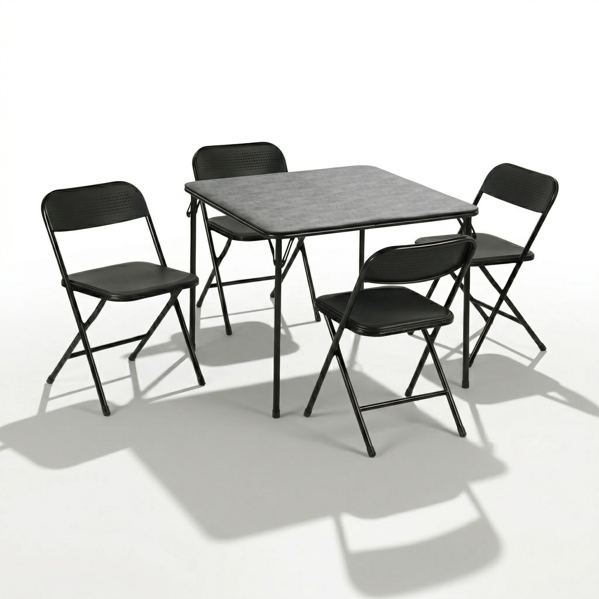 Homy Casa Fern 5PC Black Folding Dining Set 33.9" Folding Table with 4 Nola Folding Chairs Space Saving Stackable Design