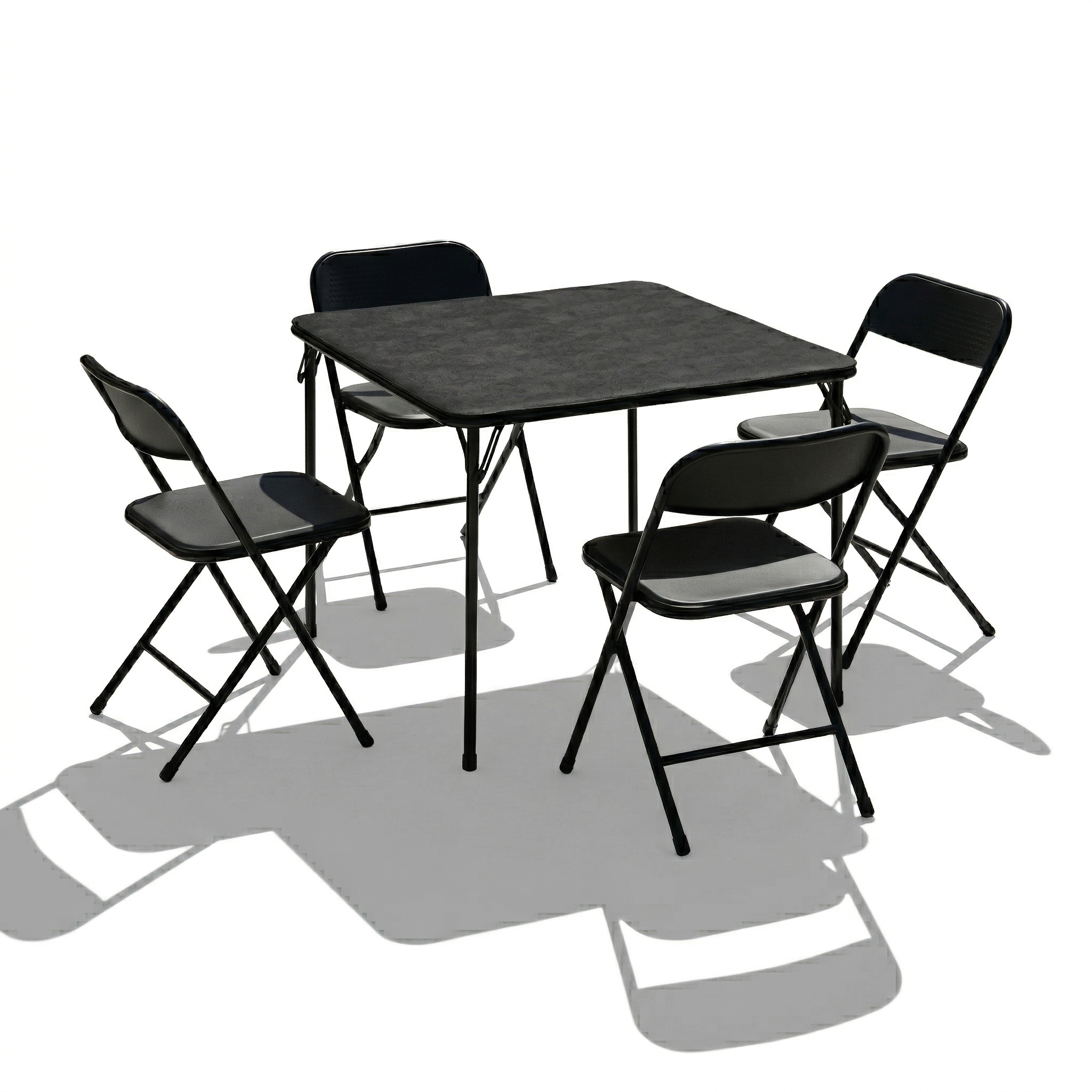 Homy Casa Fern 5PC Black Folding Dining Set 33.9" Folding Table with 4 Nola Folding Chairs Space Saving Stackable Design