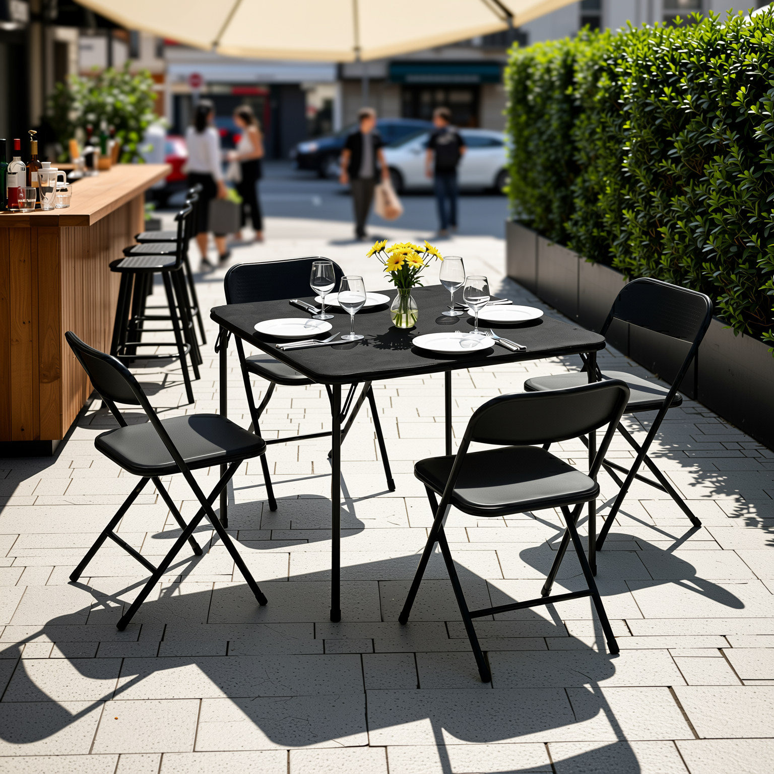 Homy Casa Fern 5PC Black Folding Dining Set 33.9" Folding Table with 4 Nola Folding Chairs Space Saving Stackable Design