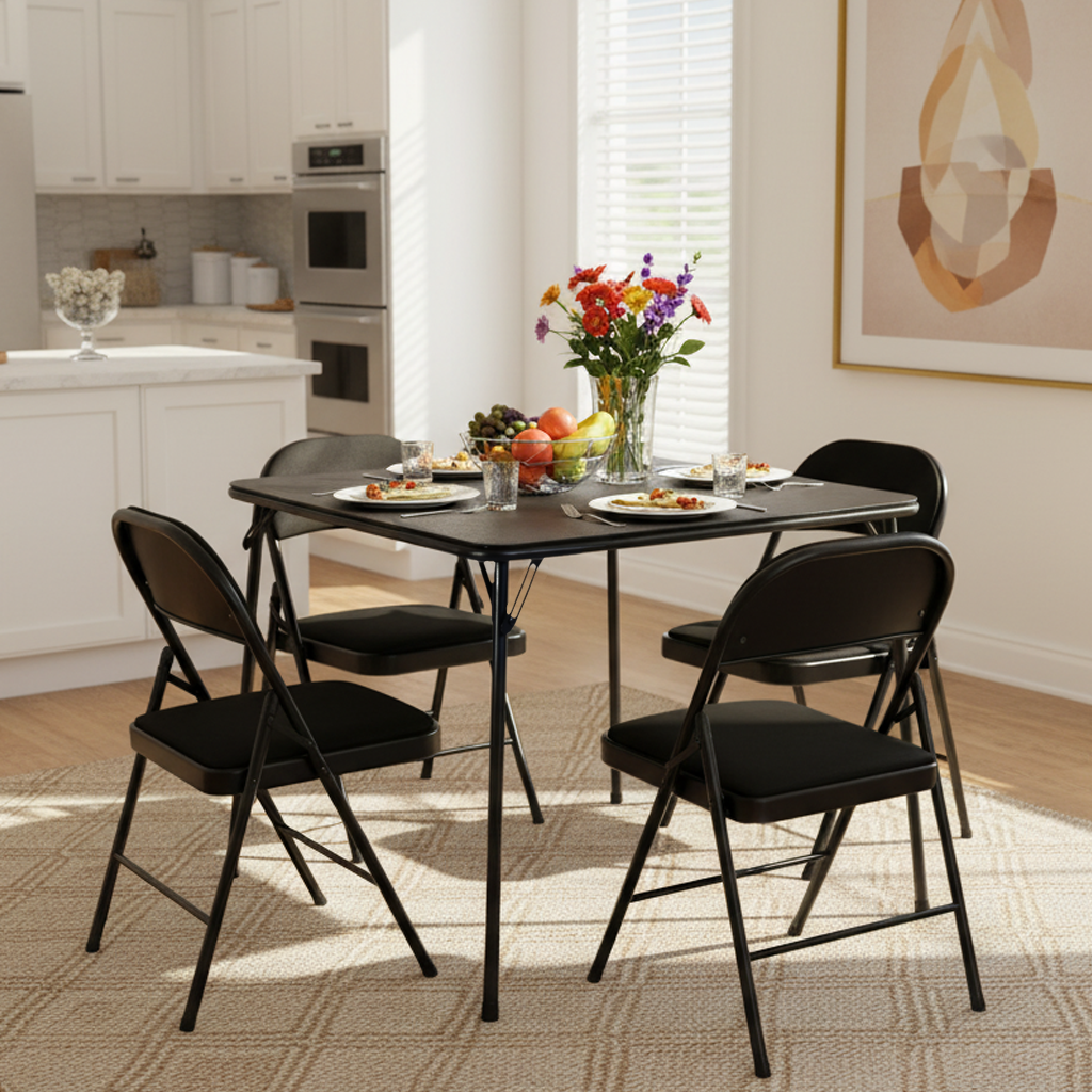 Fern 5 Piece Folding Table Set with 4 Fair Upholstered Foldable Chairs
