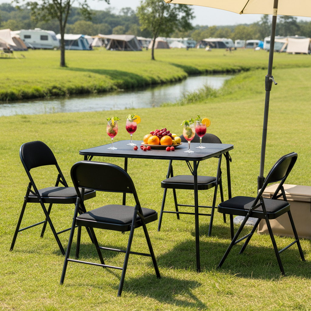 Fern 5 Piece Folding Table Set with 4 Fair Upholstered Foldable Chairs