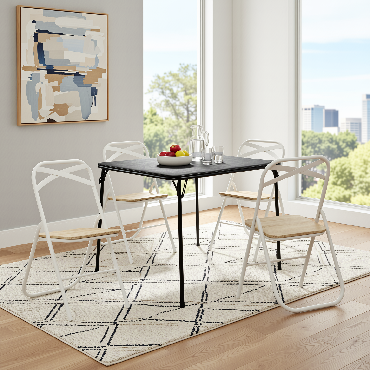 Homy Casa  Fern 5 Piece Folding Table Set with 4 Fern Foldable Chairs,White