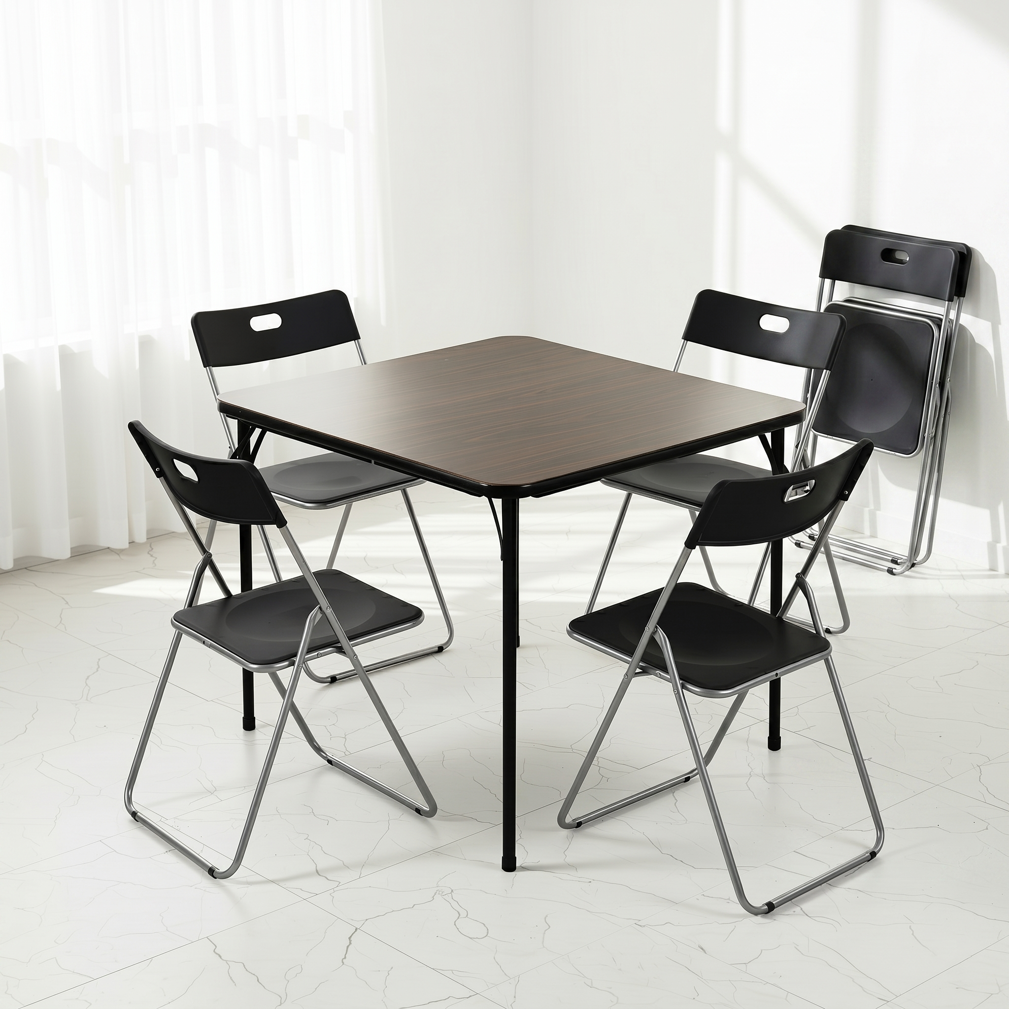 Homy Casa Fern+Mimosa 7PC Dining Set 33.9" Walnut Finish Folding Table & Folding Chairs for Kitchen & Dining Room