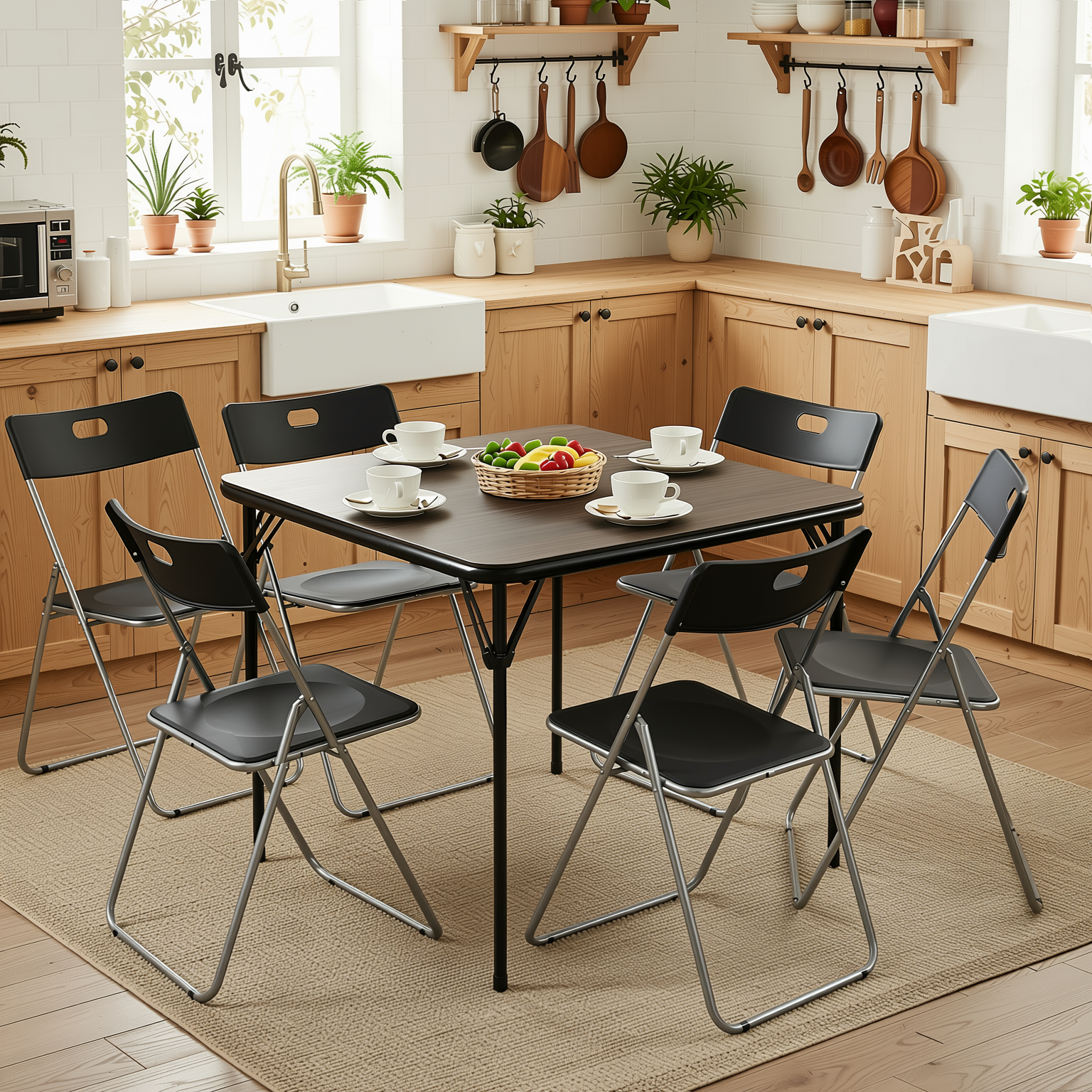 Homy Casa Fern+Mimosa 7PC Dining Set 33.9" Walnut Finish Folding Table & Folding Chairs for Kitchen & Dining Room