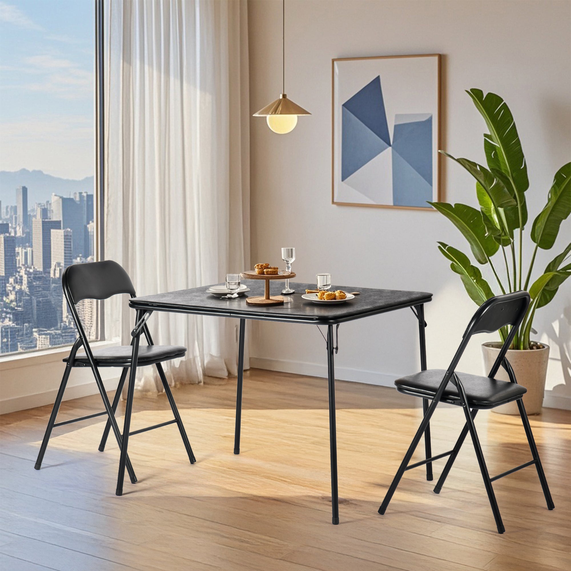 Homy Casa Fern 3-Piece Modern Folding Dining Set,Black,Open Box