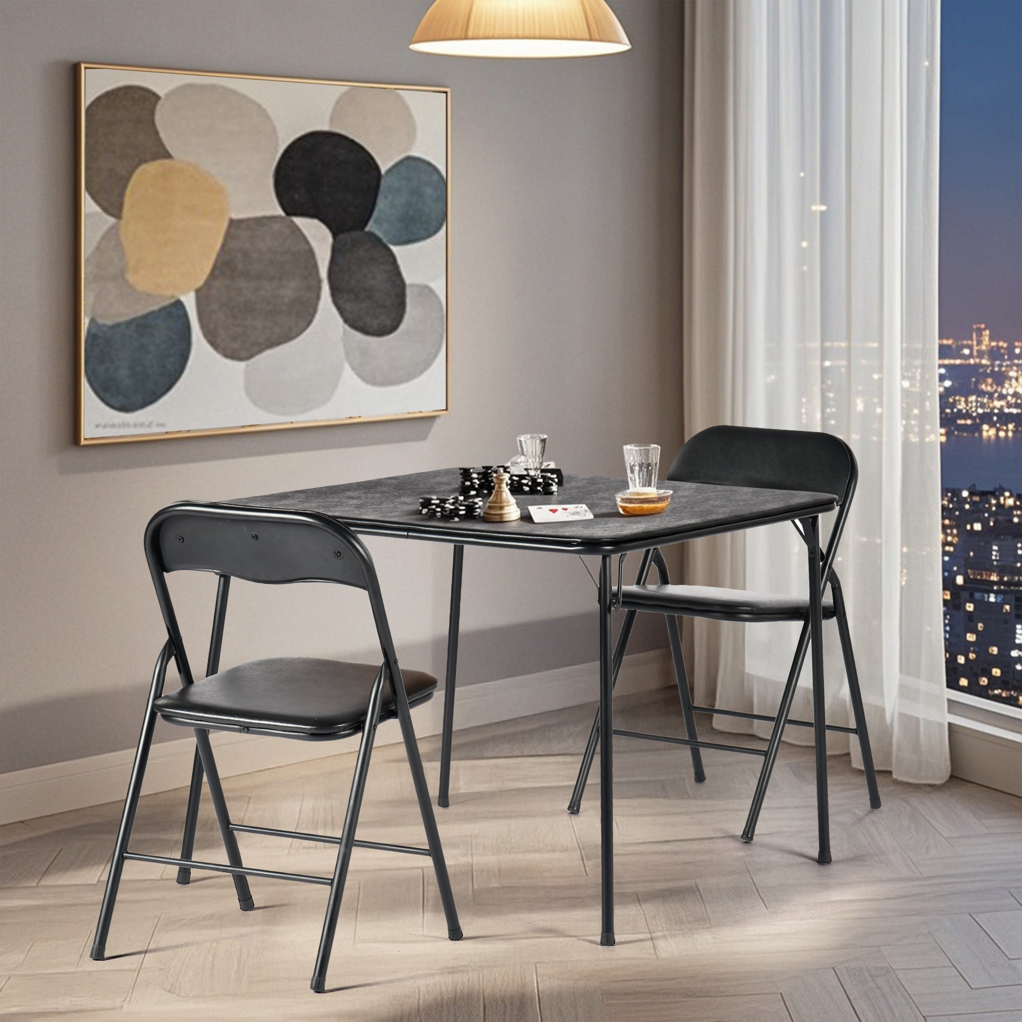 Homy Casa Fern 3-Piece Modern Folding Dining Set,Black,Open Box