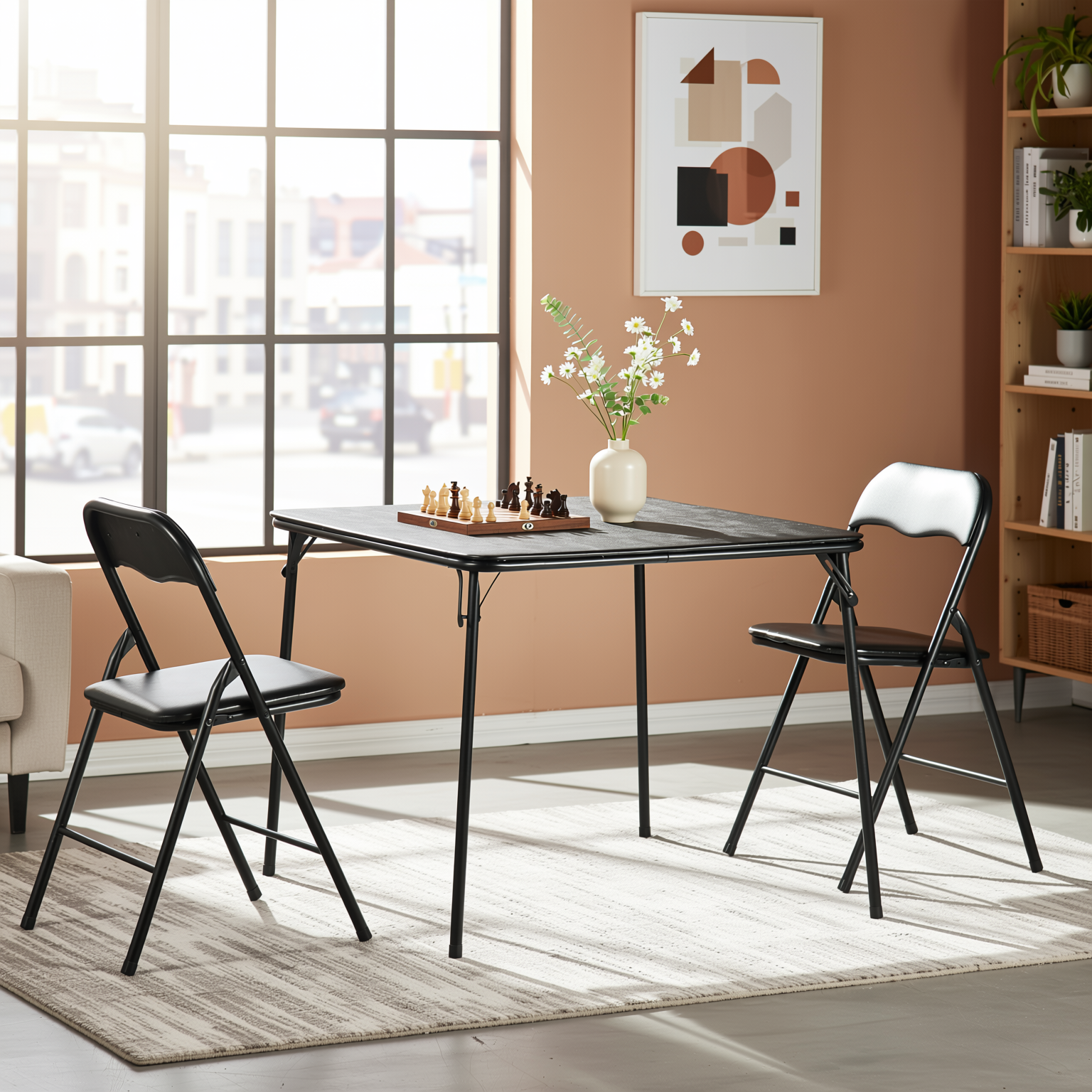 Fern 34" Card Table Set Folding Chairs Bridge Dining Set 3PC 5PC