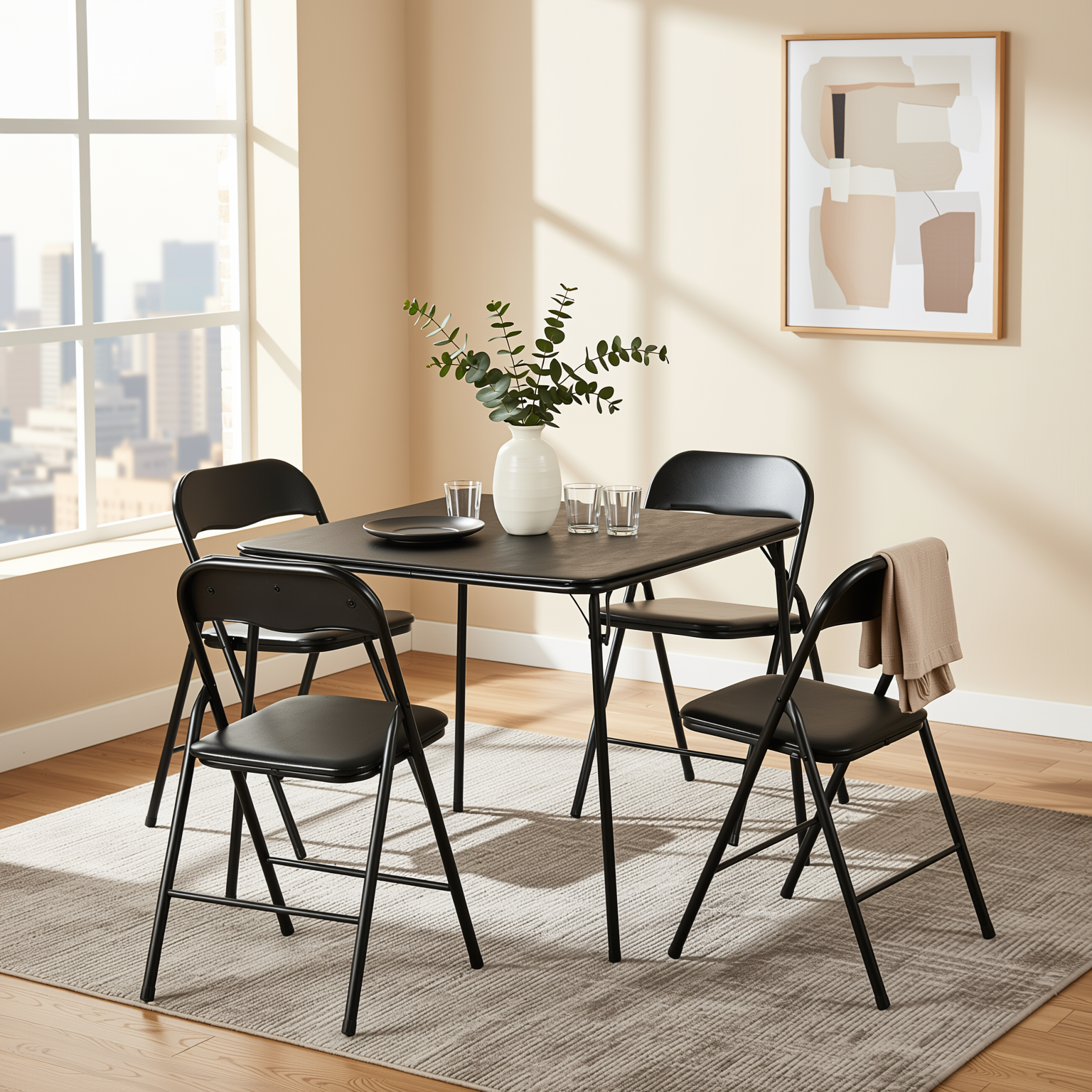 Homy Casa Fern 3-Piece Modern Folding Dining Set,Black,Open Box