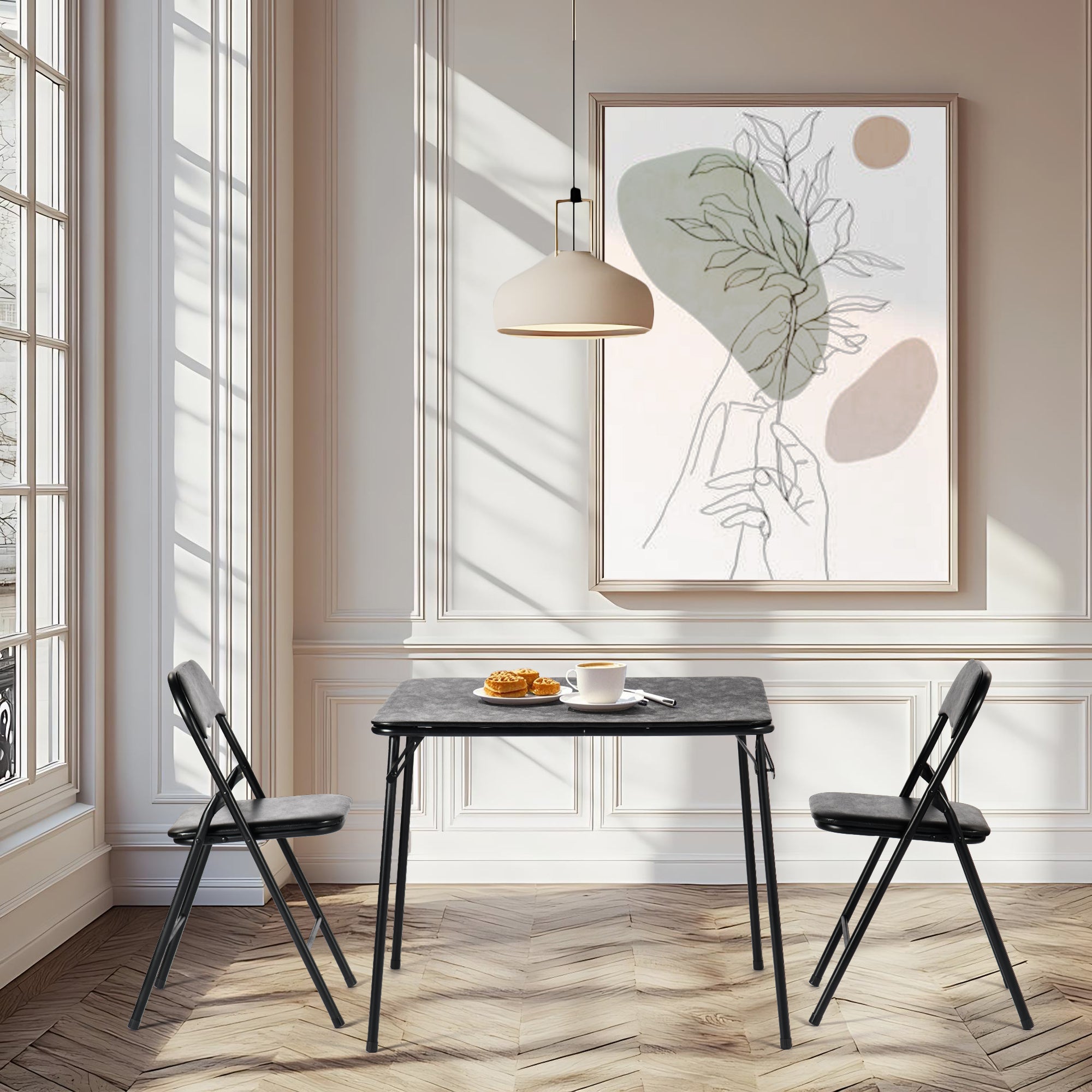 Homy Casa Fern 3-Piece Modern Folding Dining Set,Black,Open Box