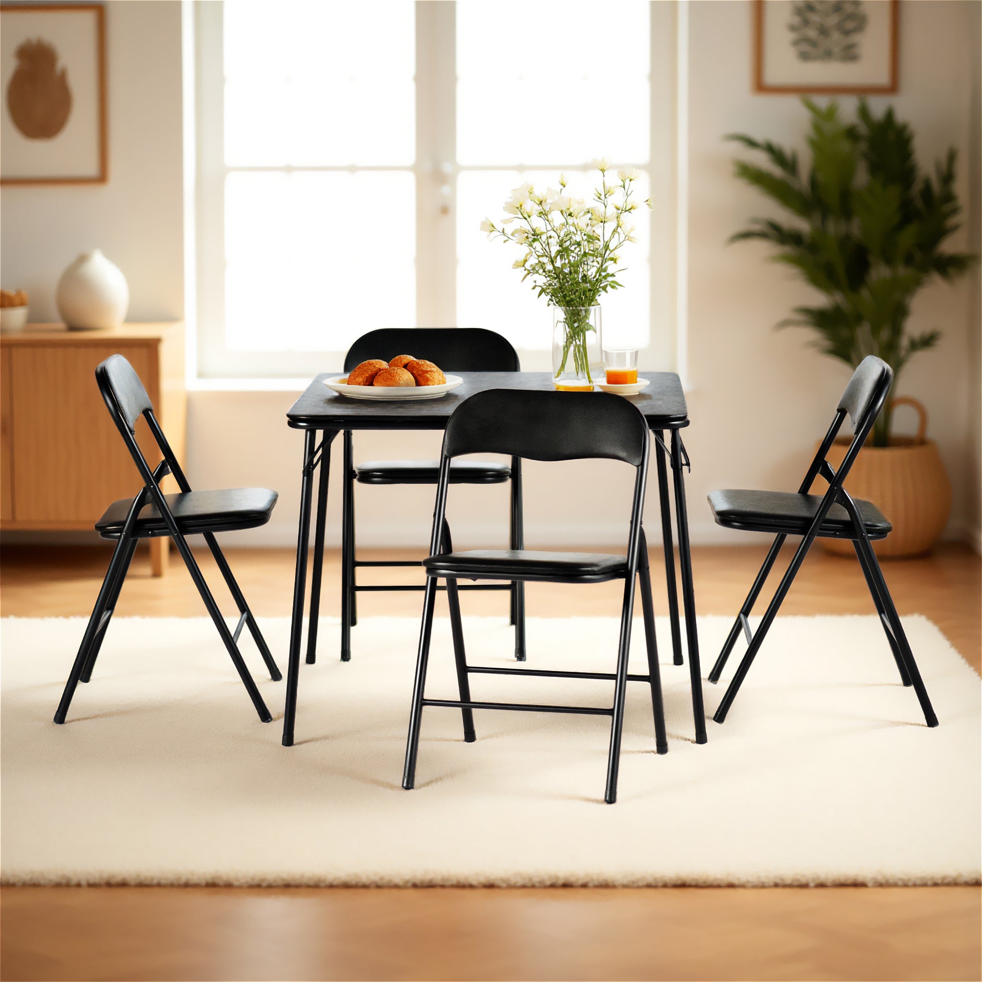 Fern 34" Card Table Set Folding Chairs Bridge Dining Set 3PC 5PC