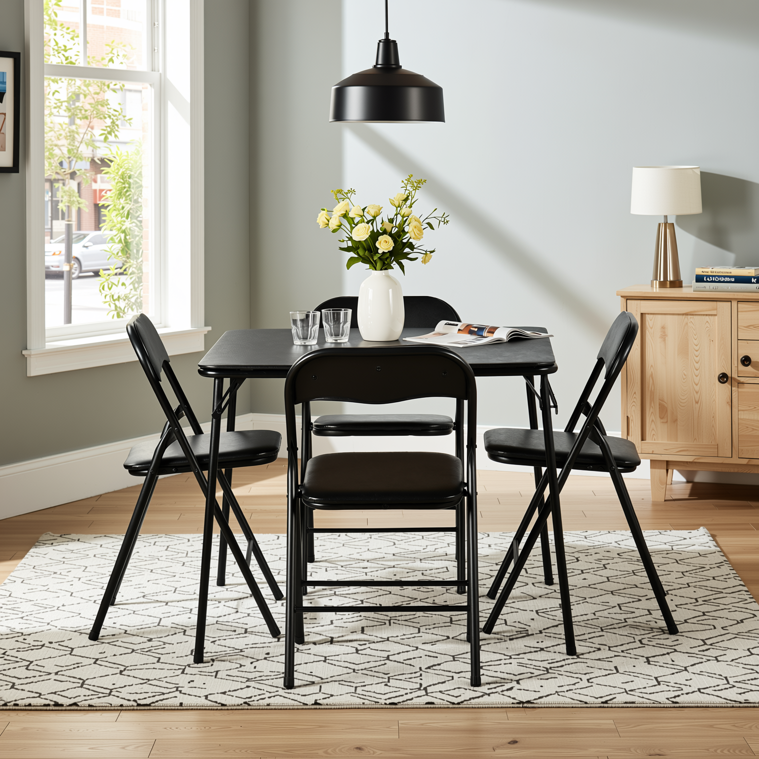Fern 34" Card Table Set Folding Chairs Bridge Dining Set 3PC 5PC