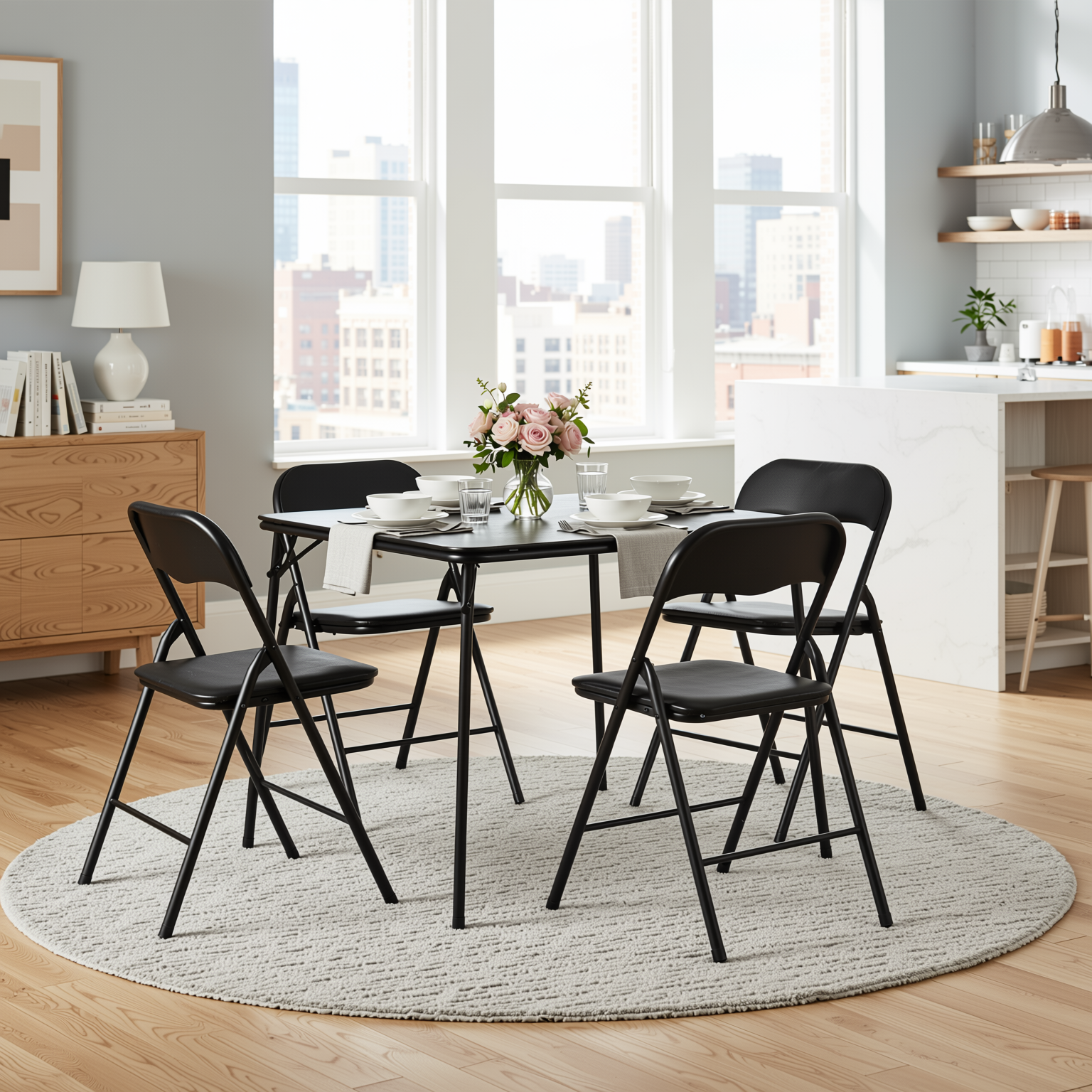 Fern 34" Card Table Set Folding Chairs Bridge Dining Set 3PC 5PC