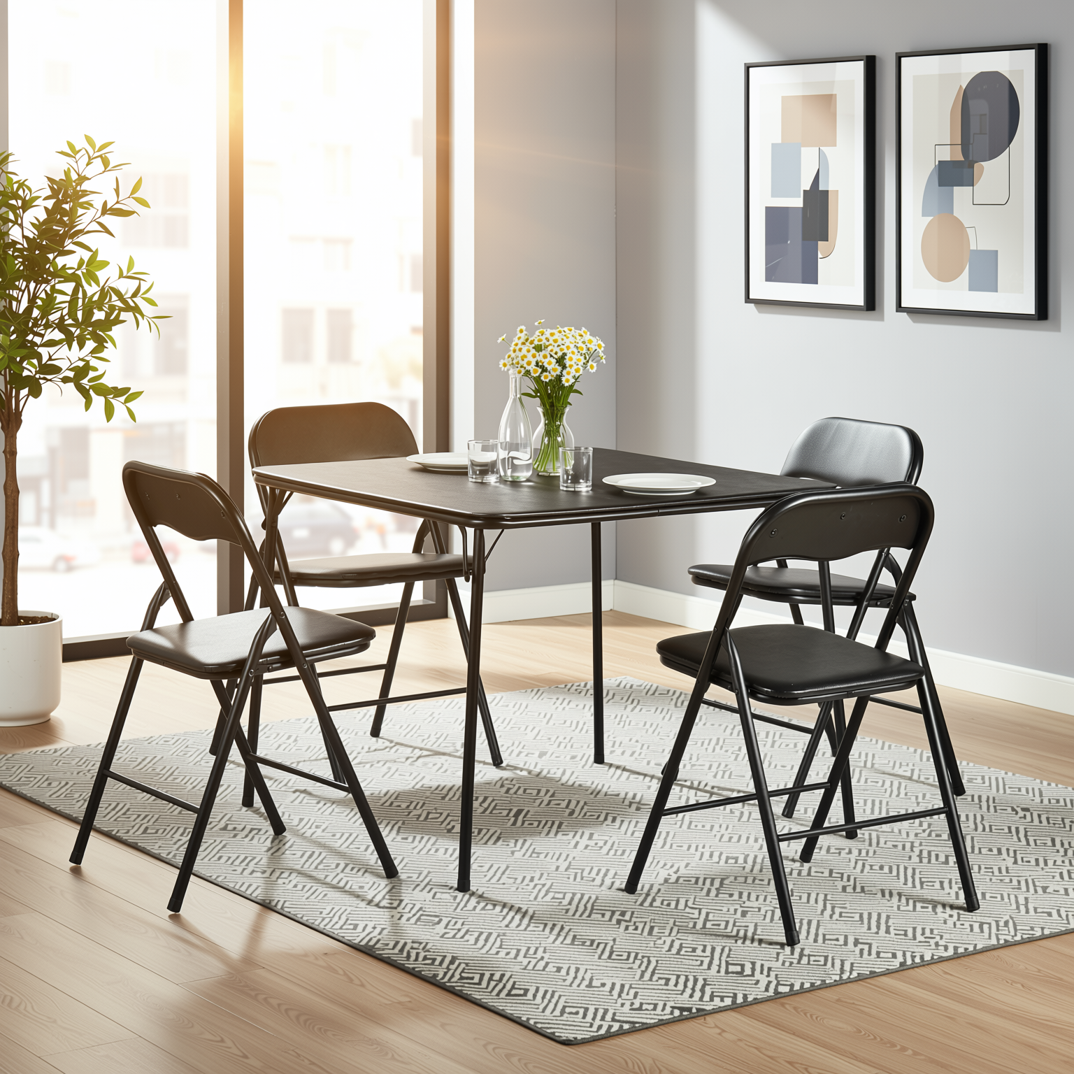 Fern 34" Card Table Set Folding Chairs Bridge Dining Set 3PC 5PC