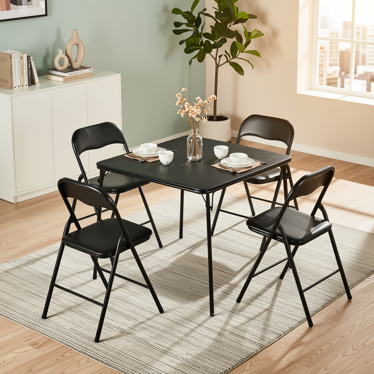 Fern 34" Card Table Set Folding Chairs Bridge Dining Set 3PC 5PC