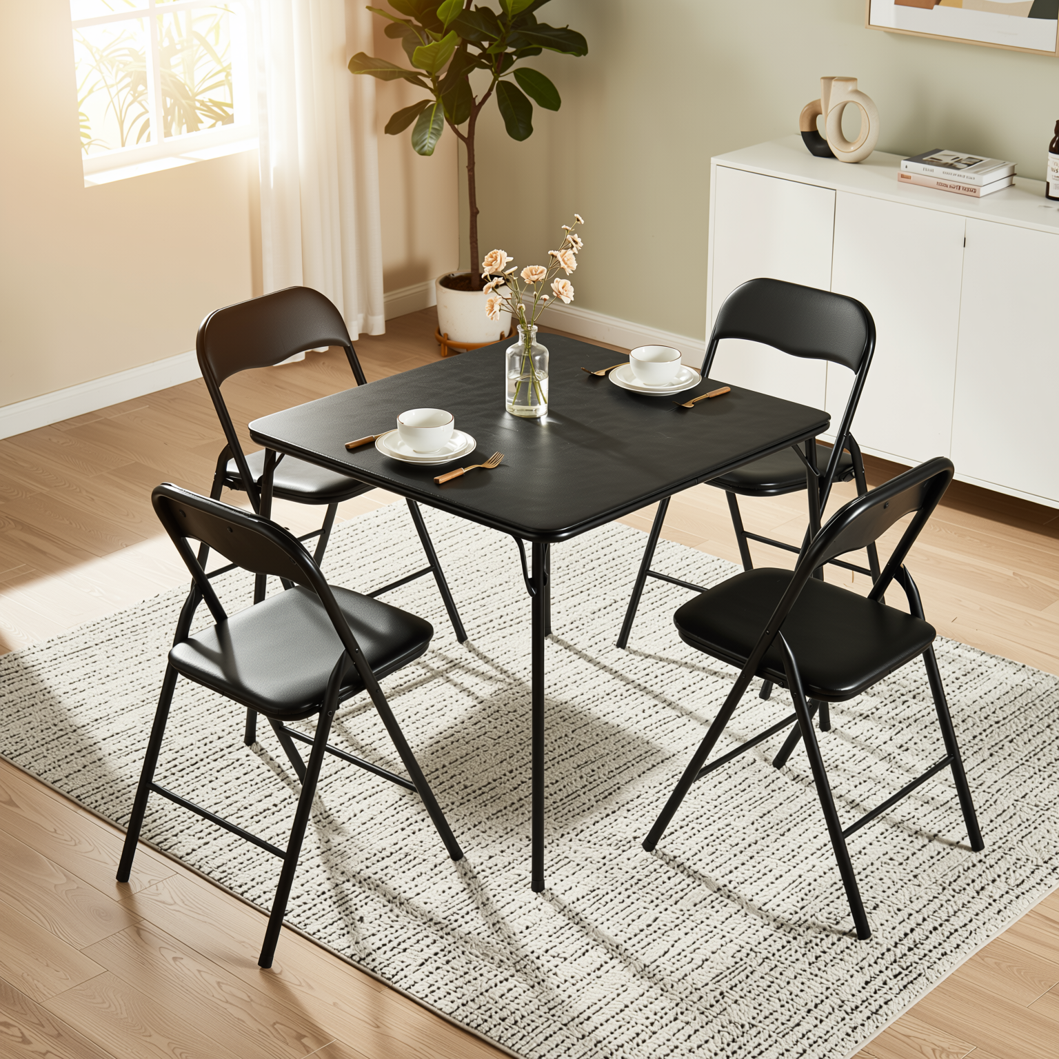 Fern 34" Card Table Set Folding Chairs Bridge Dining Set 3PC 5PC