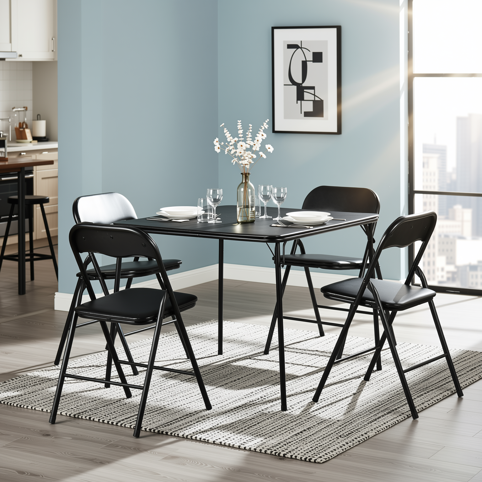 Fern 34" Card Table Set Folding Chairs Bridge Dining Set 3PC 5PC