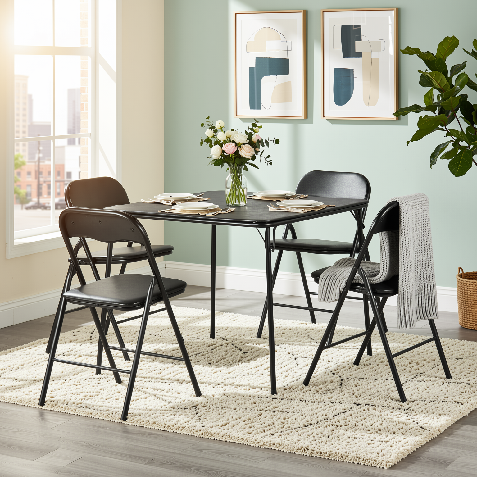 Fern 34" Card Table Set Folding Chairs Bridge Dining Set 3PC 5PC