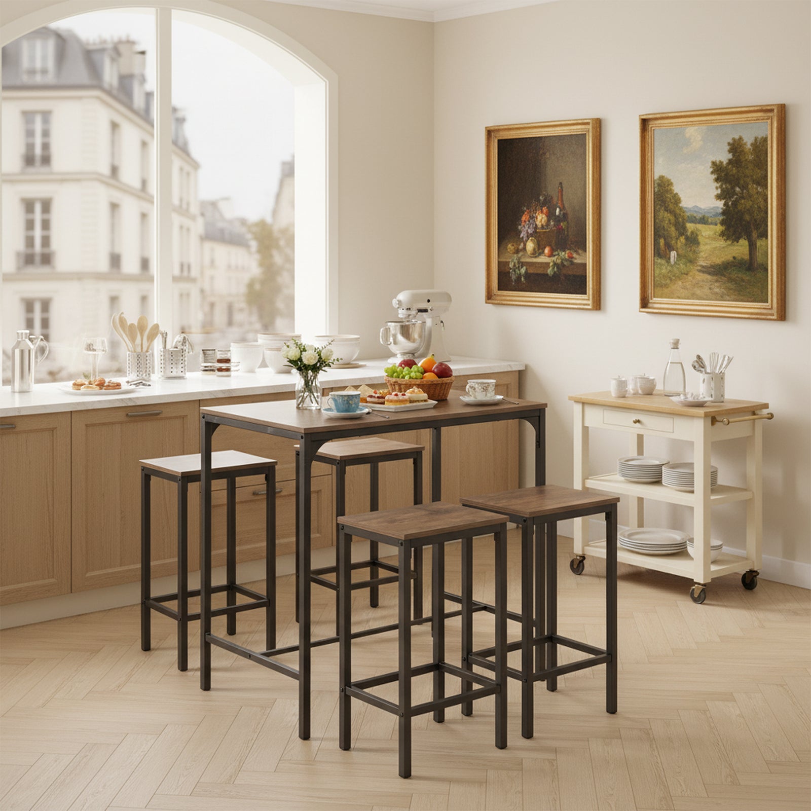 Homy Casa Feynman 5PC Counter Height Dining Set 39” Rustic Industrial Table with 4 Kilby Backless Stools