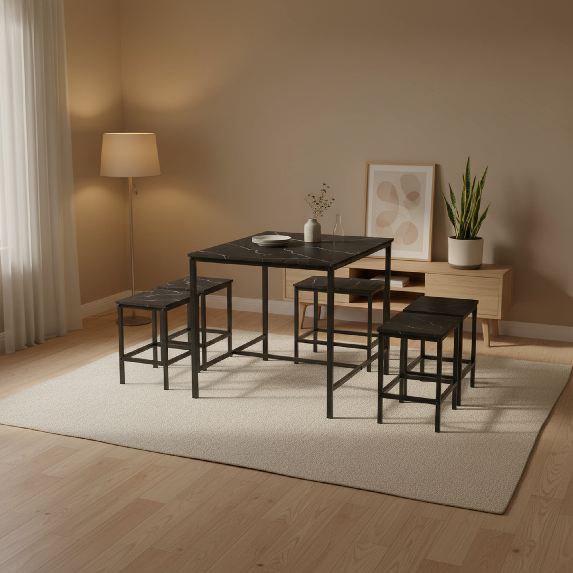 Homy Casa Moreman 5 Piece Dining Table Set 43.3” Dining Tabe with 4 Stools