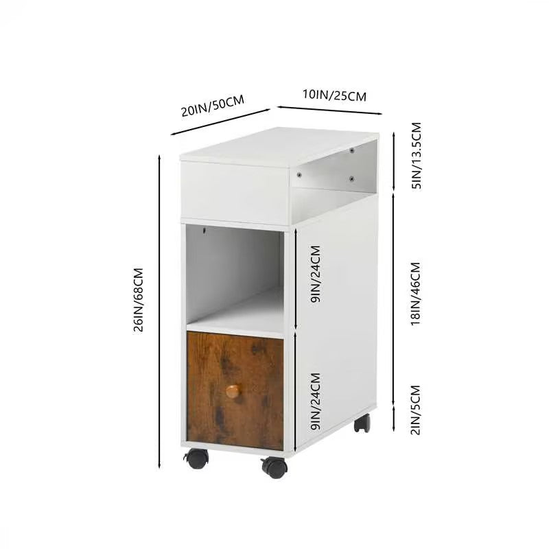 Homy Casa FIORA N 19.7" x 9.8" x 27.6" Rolling Storage Table for Home and Office