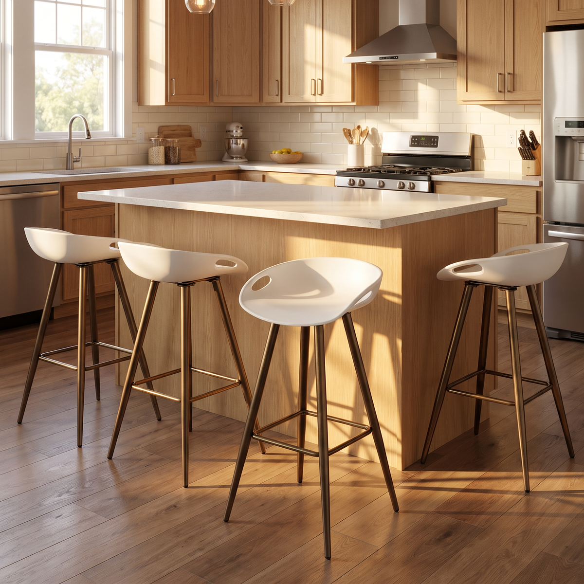 Nana Homy Casa FIYAN 2PC Barstools, White & Bronze, Open Box