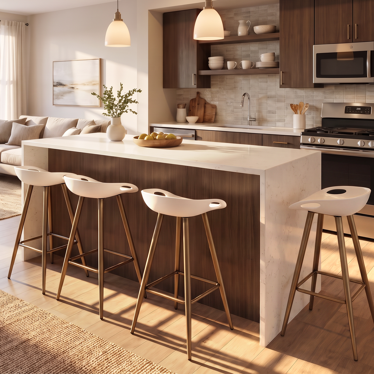Nana Homy Casa FIYAN 2PC Bar Stools, White & Bronze, Open Box