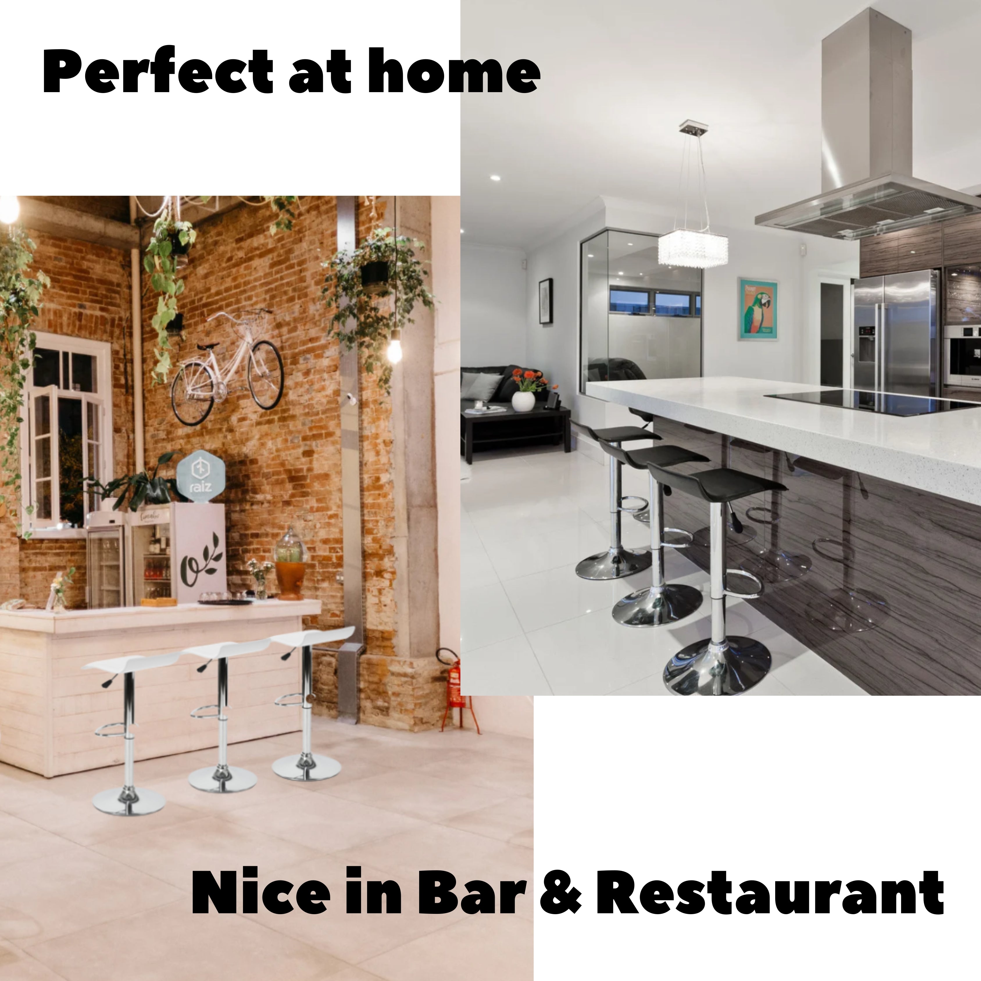 Homy Casa Flanagan 2PC Adjustable Bar Stools Black Faux Leather Seat Chrome Base Swivel Hydraulic Open Box
