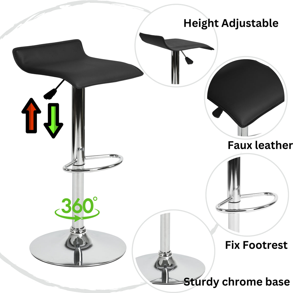 Homy Casa FLANAGAN 2PC Black Adjustable Bar Chair for Home and Workspace Open Box