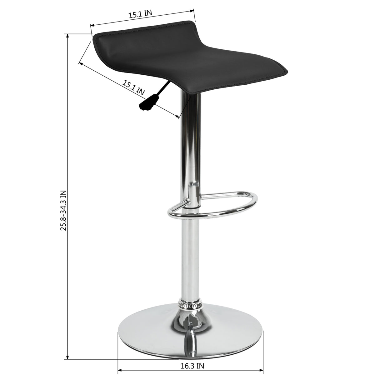 Homy Casa FLANAGAN 2PC Black Adjustable Bar Chair for Home and Workspace Open Box